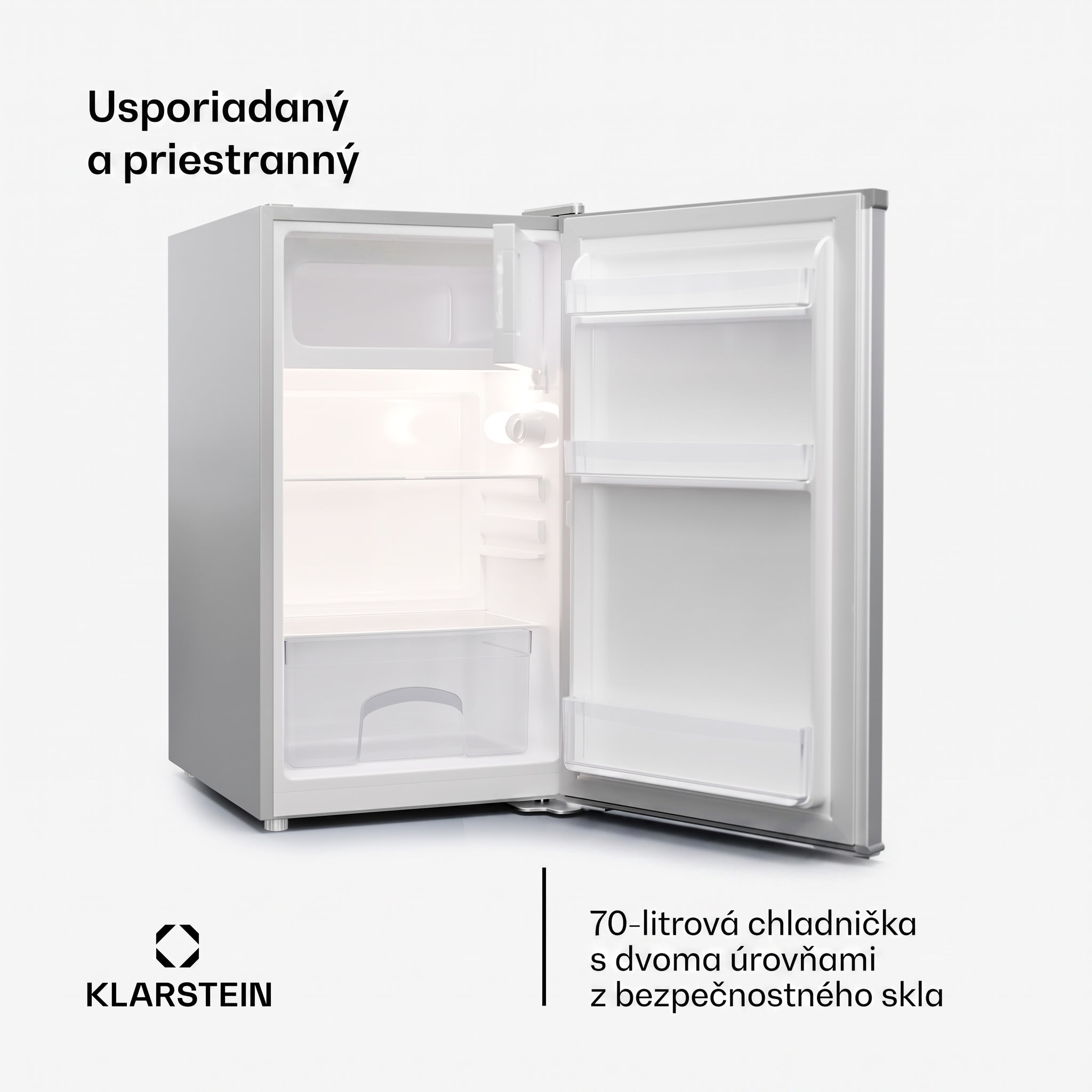 Klarstein Cool Cousin, chladnička s mrazničkou, 70/11 l, 40 dB, 2 police – Obrázok 2