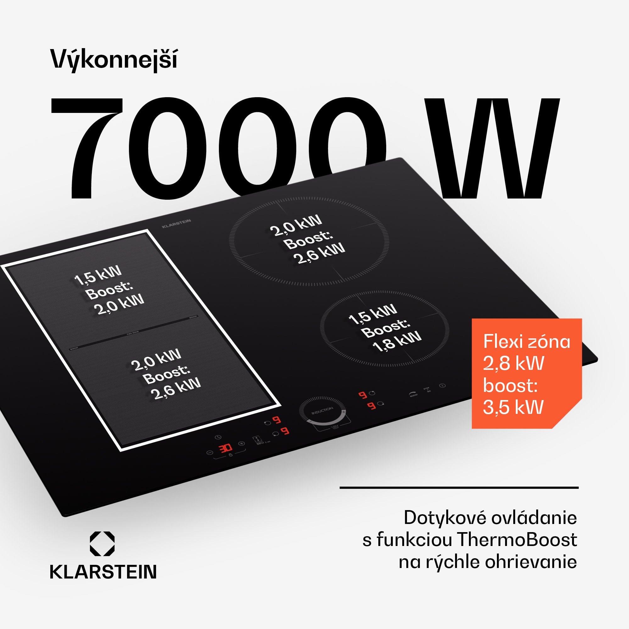 Klarstein Delicatessa 70 Hybrid, vstavaná indukčná varná doska, 4 zóny, 7000 W, sklokeramika – Obrázok 2