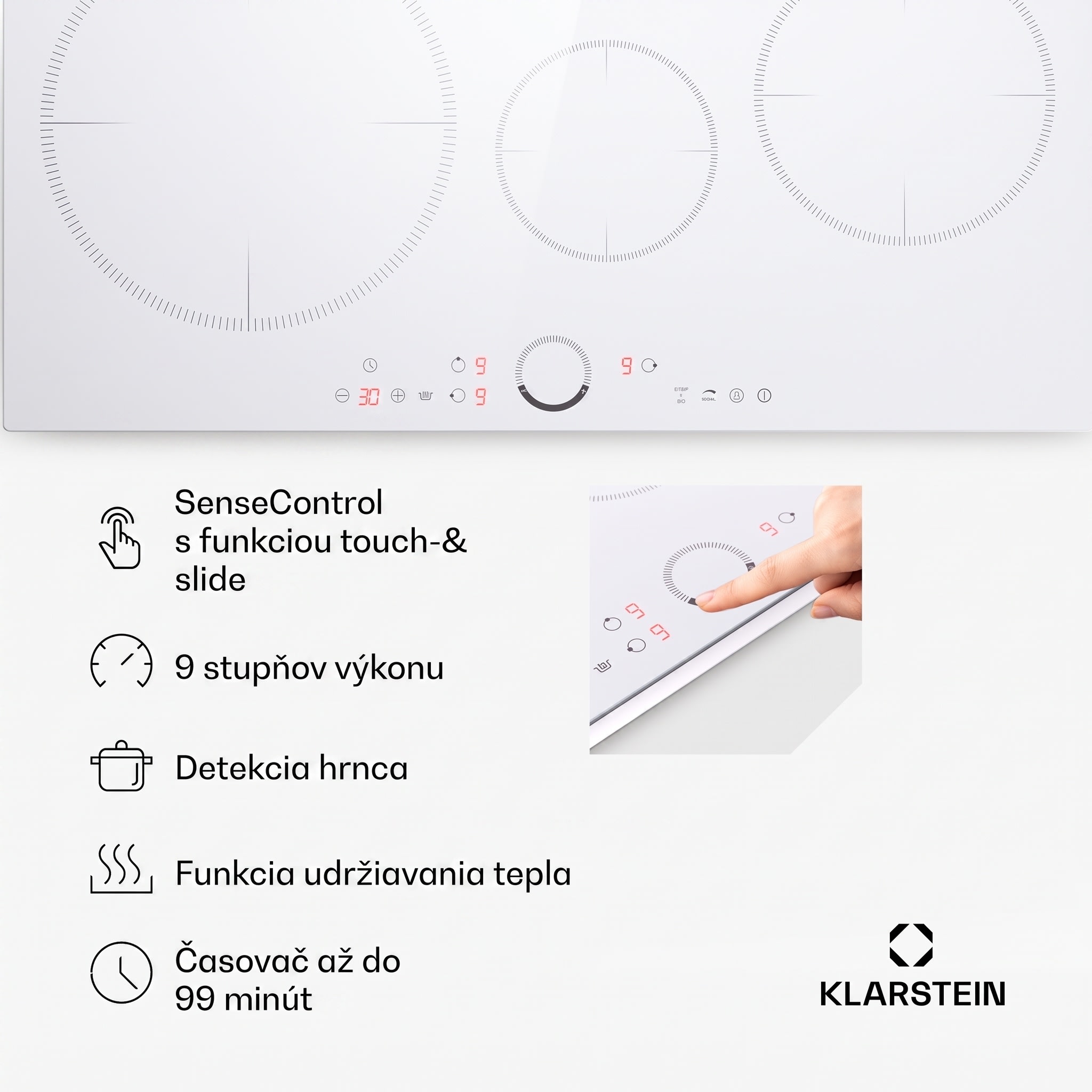 Klarstein Delicatessa 80, vstavaná indukčná varná doska, 3 zóny, 6000 W, Paella zóna, sklokeramika – Obrázok 4