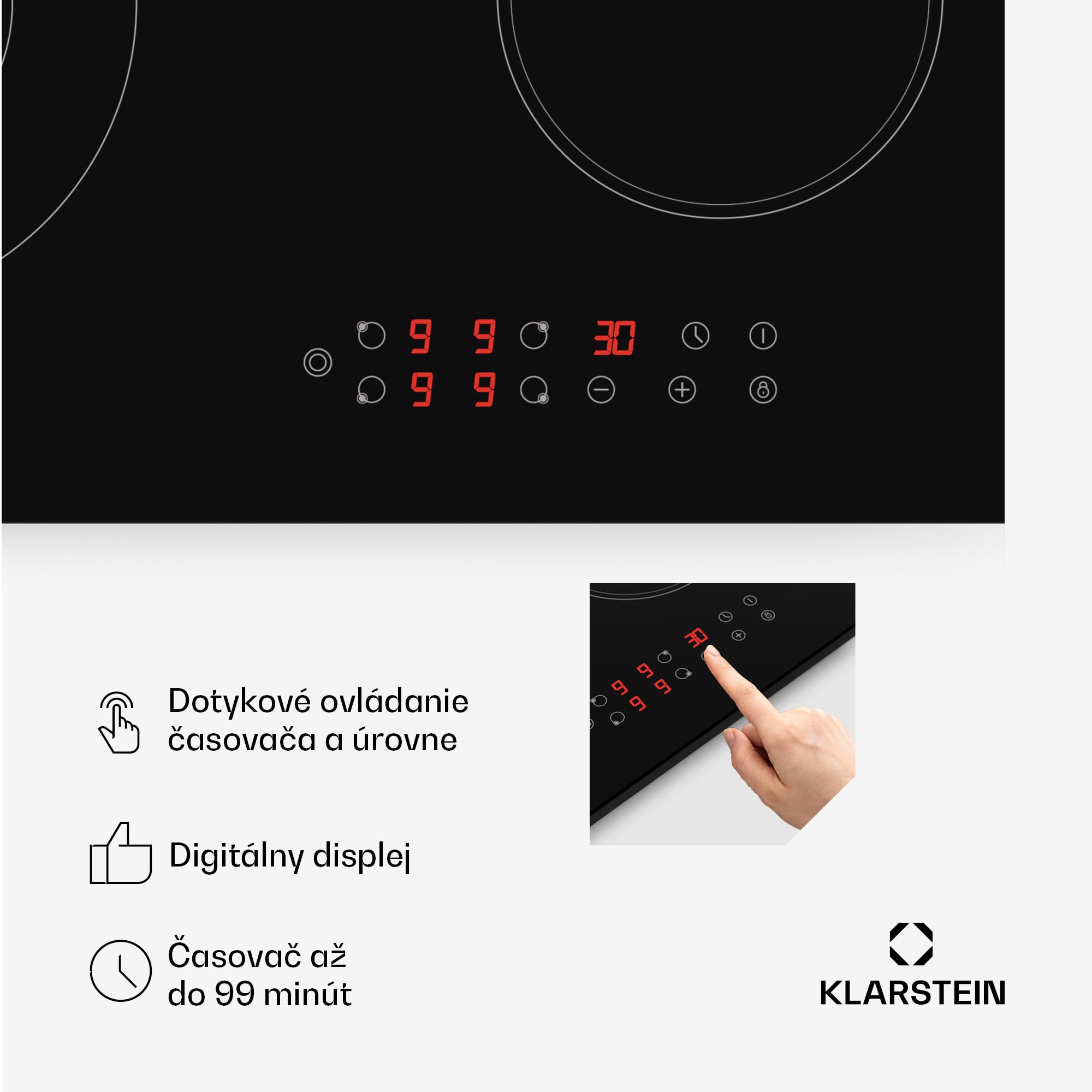 Klarstein Virtuosa 4, varná doska, 60 cm, 6600 W, dvojzónová, Pluszone, časovač, sklokeramika – Obrázok 4
