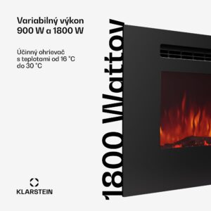 Klarstein Galeras 152, elektrický nástenný krb, 1800 W, LED