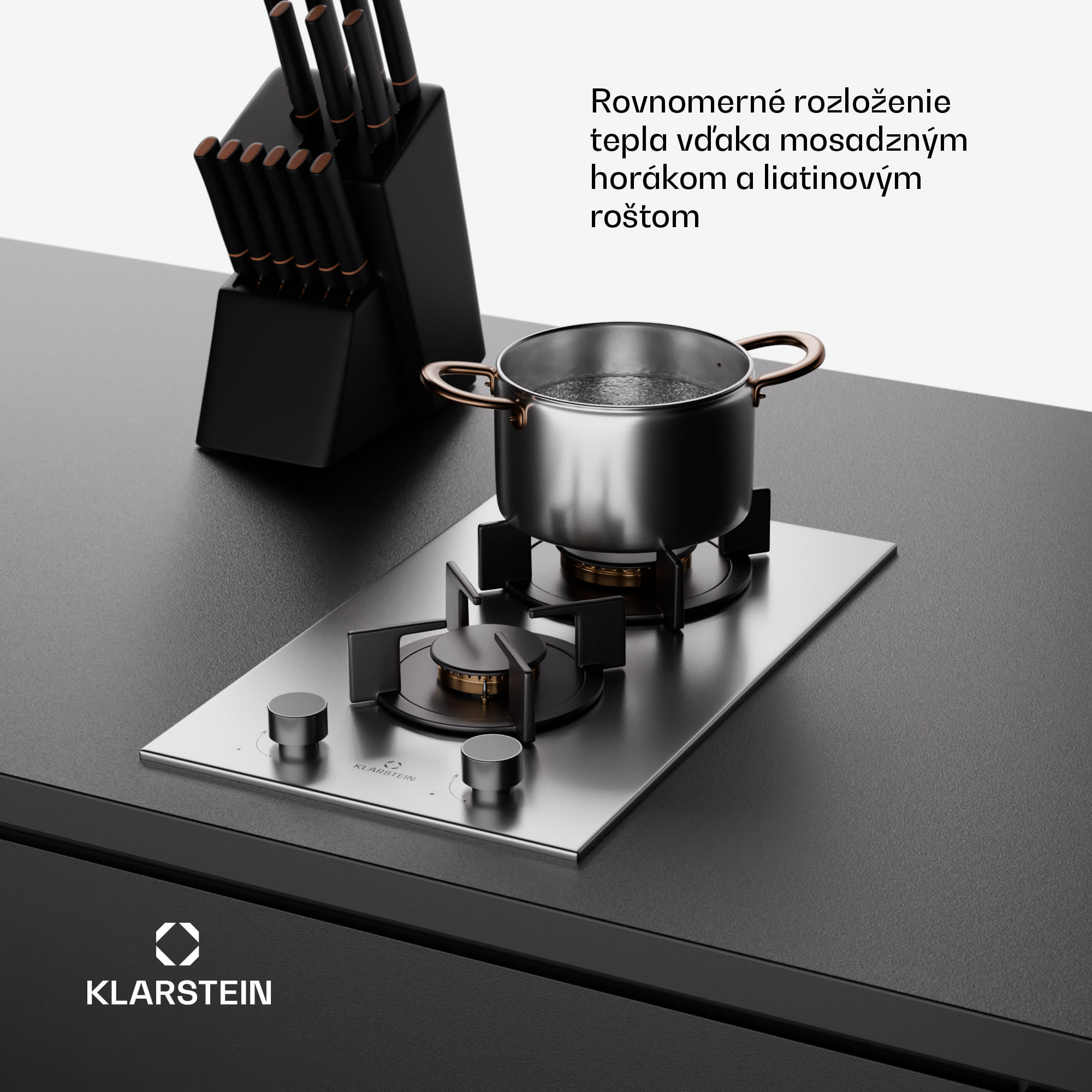 Klarstein Goldflame, plynová varná doska, 2 mosadzné horáky, nehrdzavejúca oceľ – Obrázok 3