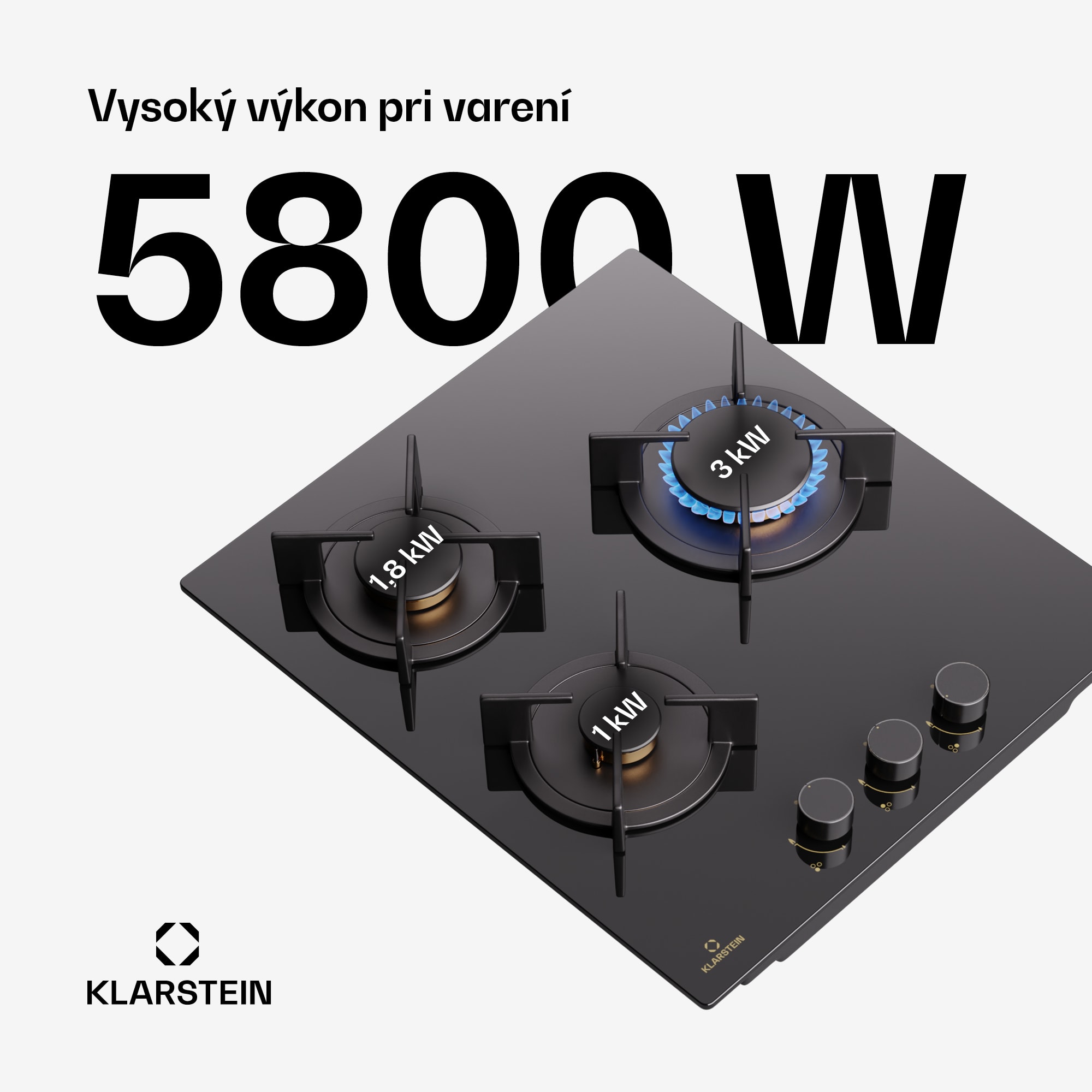 Klarstein Goldflame Domino, plynová varná doska, 3 mosadzné horáky, nehrdzavejúca oceľ