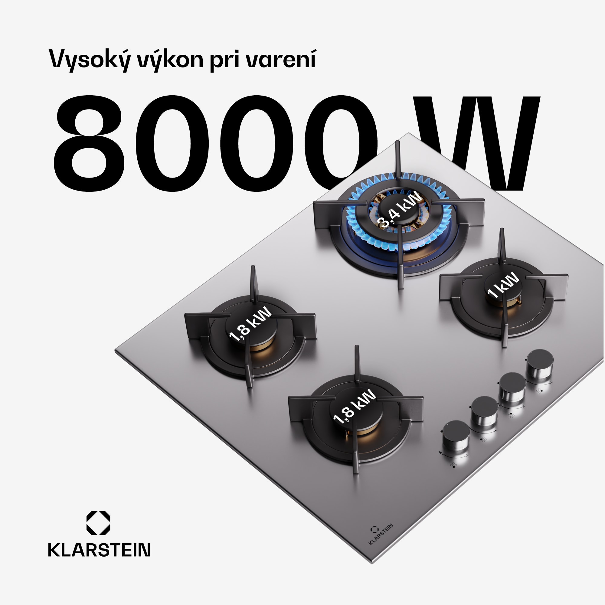 Klarstein Goldflame 4 samostatná 4-zónová plytopná varná doska zemný plyn/propán nerezová oceľ