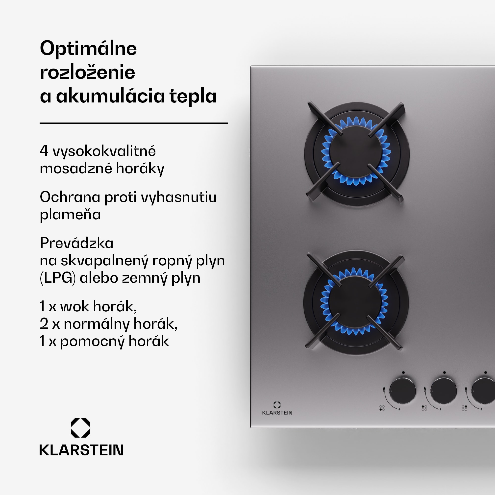 Klarstein Goldflame 4 samostatná 4-zónová plytopná varná doska zemný plyn/propán nerezová oceľ – Obrázok 2