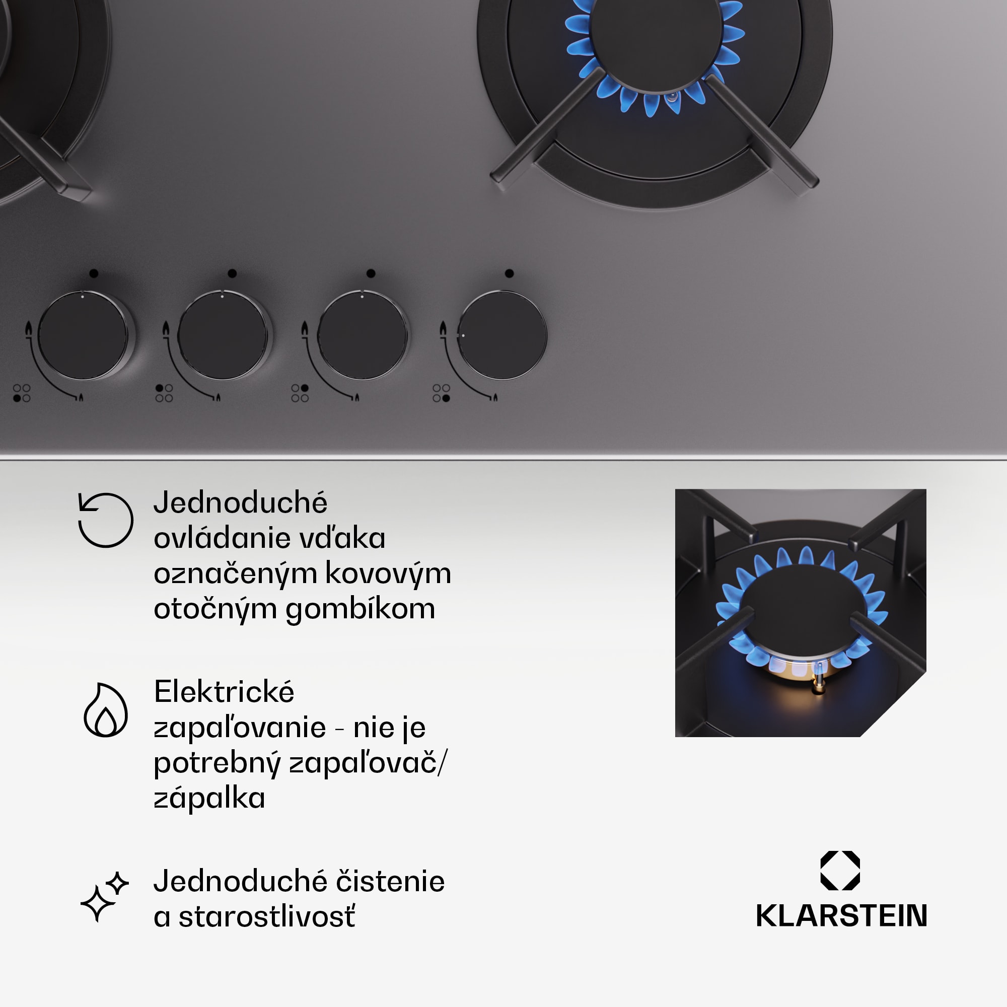 Klarstein Goldflame 4 samostatná 4-zónová plytopná varná doska zemný plyn/propán nerezová oceľ – Obrázok 4