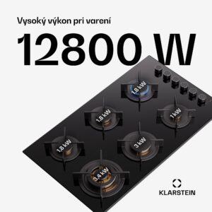 Klarstein Goldflame 6 samostatná plynová varná doska 6 horákov, bočné ovládanie, zemný/propán plyn, čierna sklokeramika