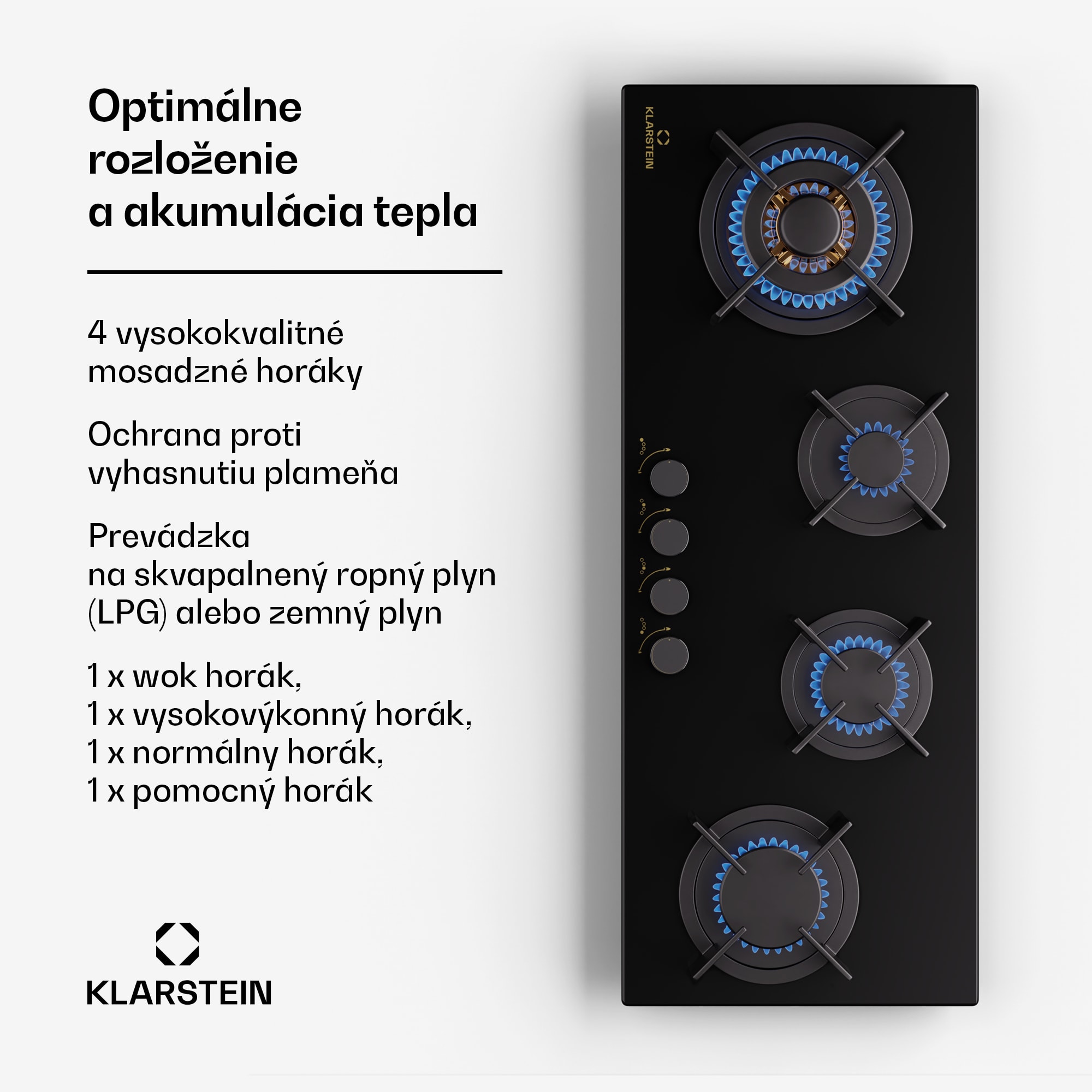 Klarstein Goldflame 4 Slim, plynová varná doska, 4 horáky, sebestačná, zemný plyn/propán, nehrdzavejúca oceľ – Obrázok 2