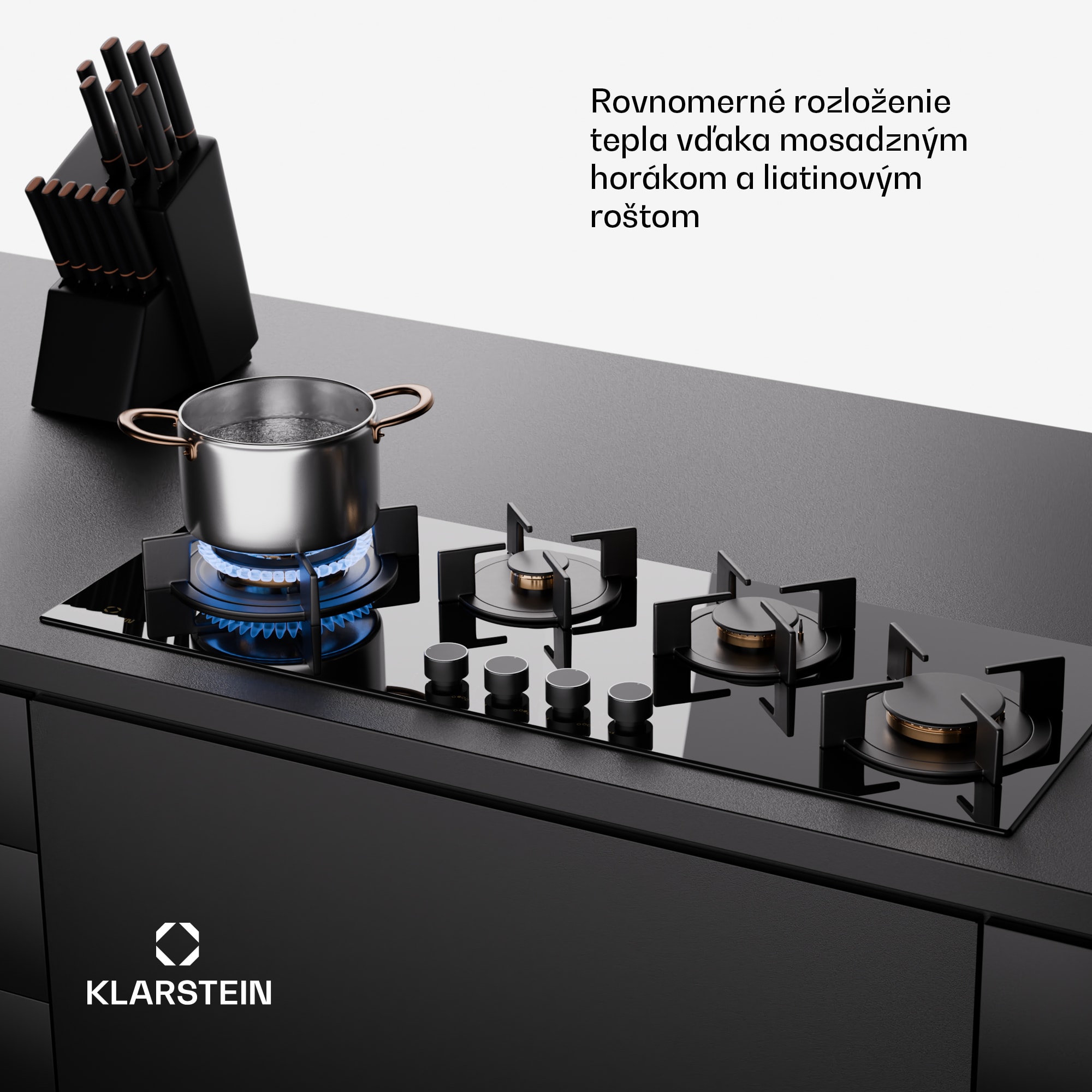 Klarstein Goldflame 4 Slim, plynová varná doska, 4 horáky, sebestačná, zemný plyn/propán, nehrdzavejúca oceľ – Obrázok 3