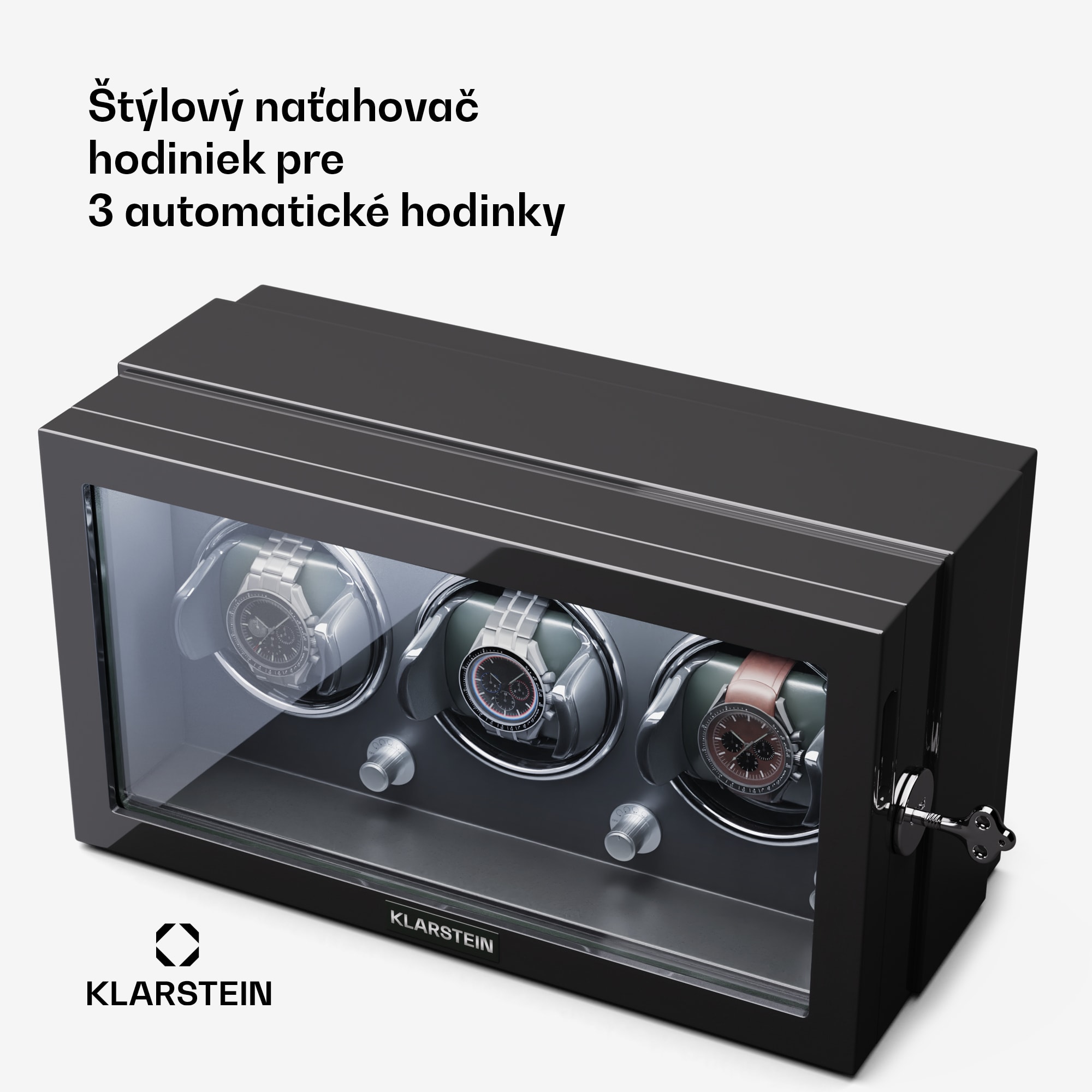 Klarstein Sarthe 3, naťahovač hodiniek, na 3 hodinky, 4 režimy otáčania, LED osvetlenie, zámok