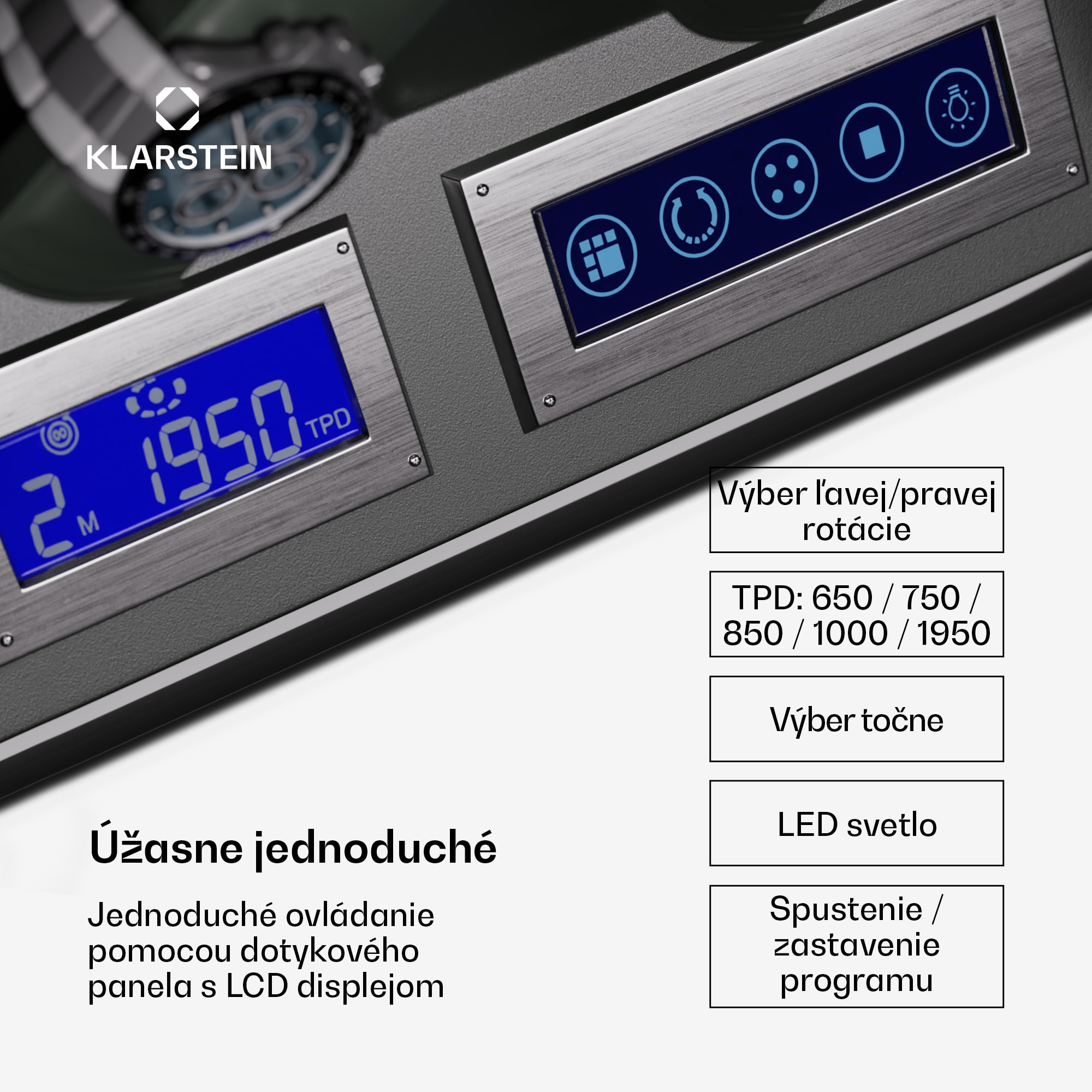 Klarstein Verdon 8, naťahovač hodiniek, na 8 hodiniek, 3 režimy, 5 rýchlostí, LED, diaľkové ovládanie – Obrázok 4