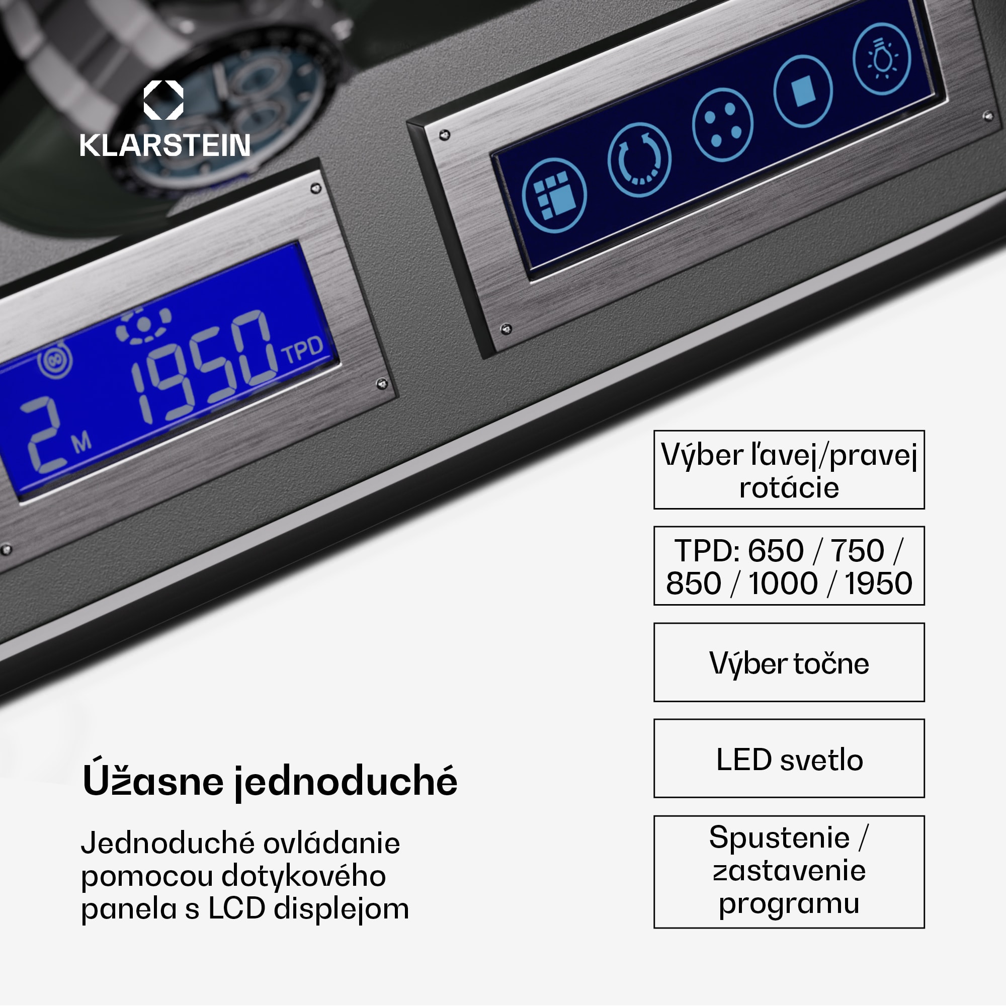 Klarstein Verdon 12 hodinkový navíjač, 12 hodín, 3 režimy, 5 rýchlostí, LED, diaľkové ovládanie – Obrázok 4