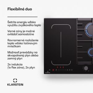 Klarstein MultiChef 4, indukčné a plynové varná doska, 4 varné zóny, 2 plynové horáky, 2 indukčné varné dosky, FlexZone