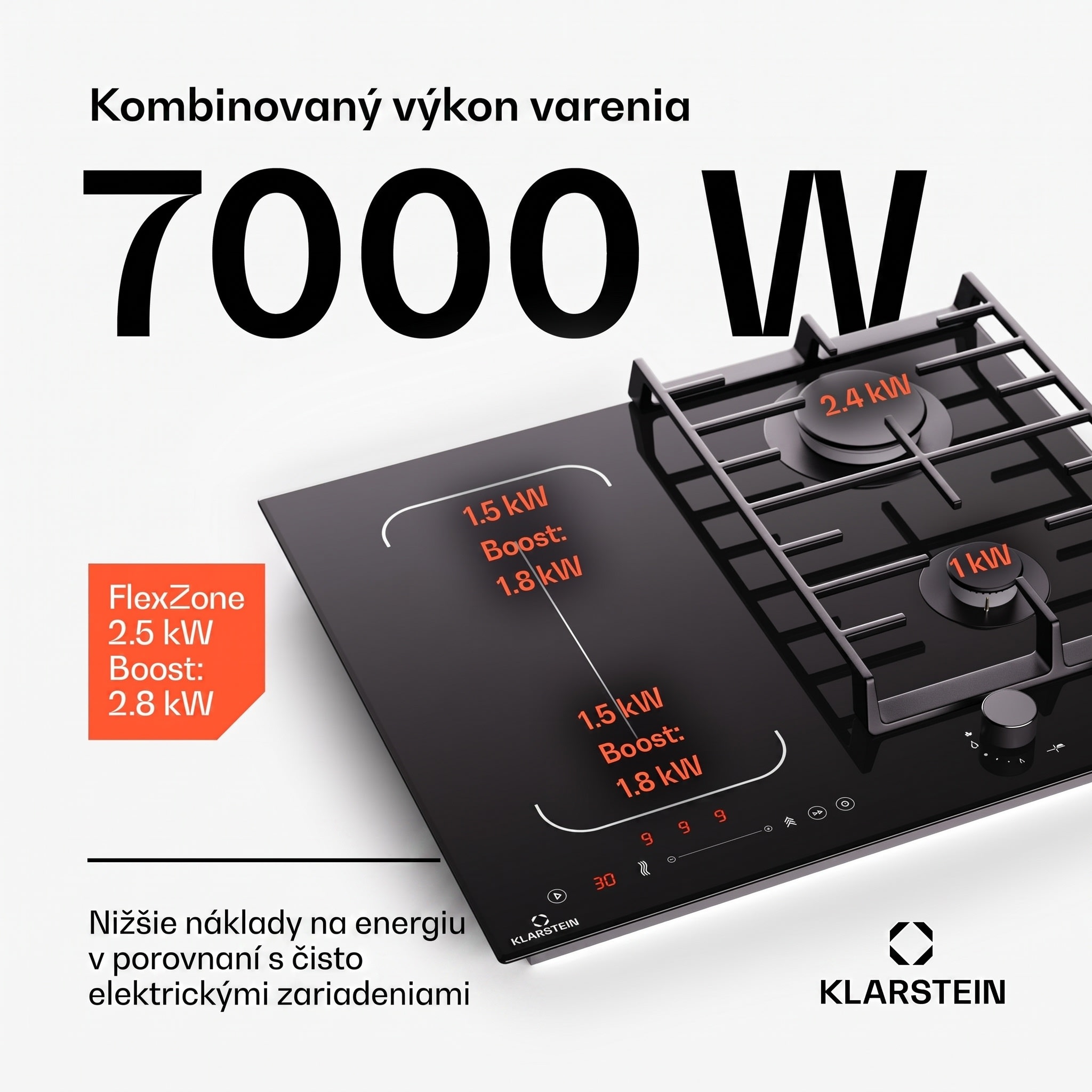 Klarstein MultiChef 4, indukčné a plynové varná doska, 4 varné zóny, 2 plynové horáky, 2 indukčné varné dosky, FlexZone – Obrázok 2