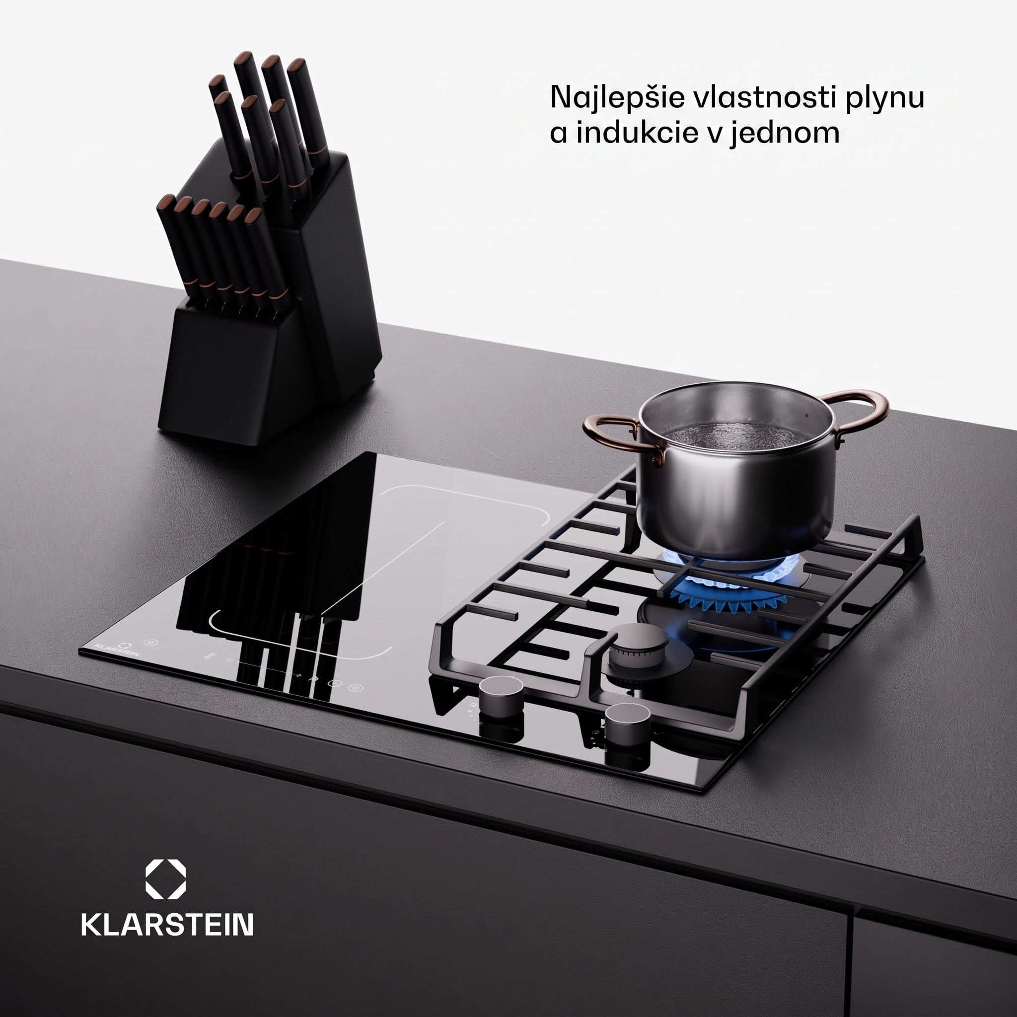 Klarstein MultiChef 4, indukčné a plynové varná doska, 4 varné zóny, 2 plynové horáky, 2 indukčné varné dosky, FlexZone – Obrázok 4
