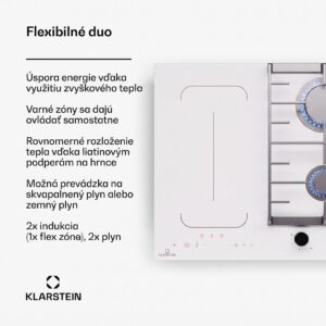 Klarstein MultiChef 4, indukčná a plynová varná doska, 4 varné zóny, 2 plynové horáky, 2 indukčné varné dosky, FlexZone