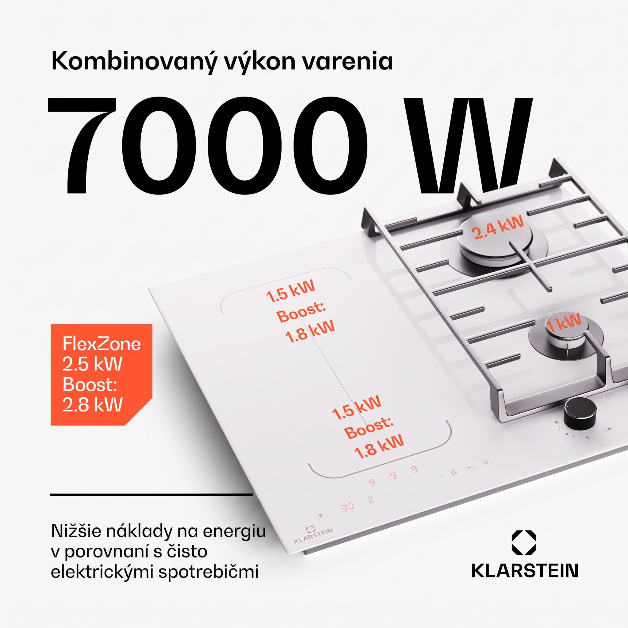 Klarstein MultiChef 4, indukčná a plynová varná doska, 4 varné zóny, 2 plynové horáky, 2 indukčné varné dosky, FlexZone – Obrázok 2