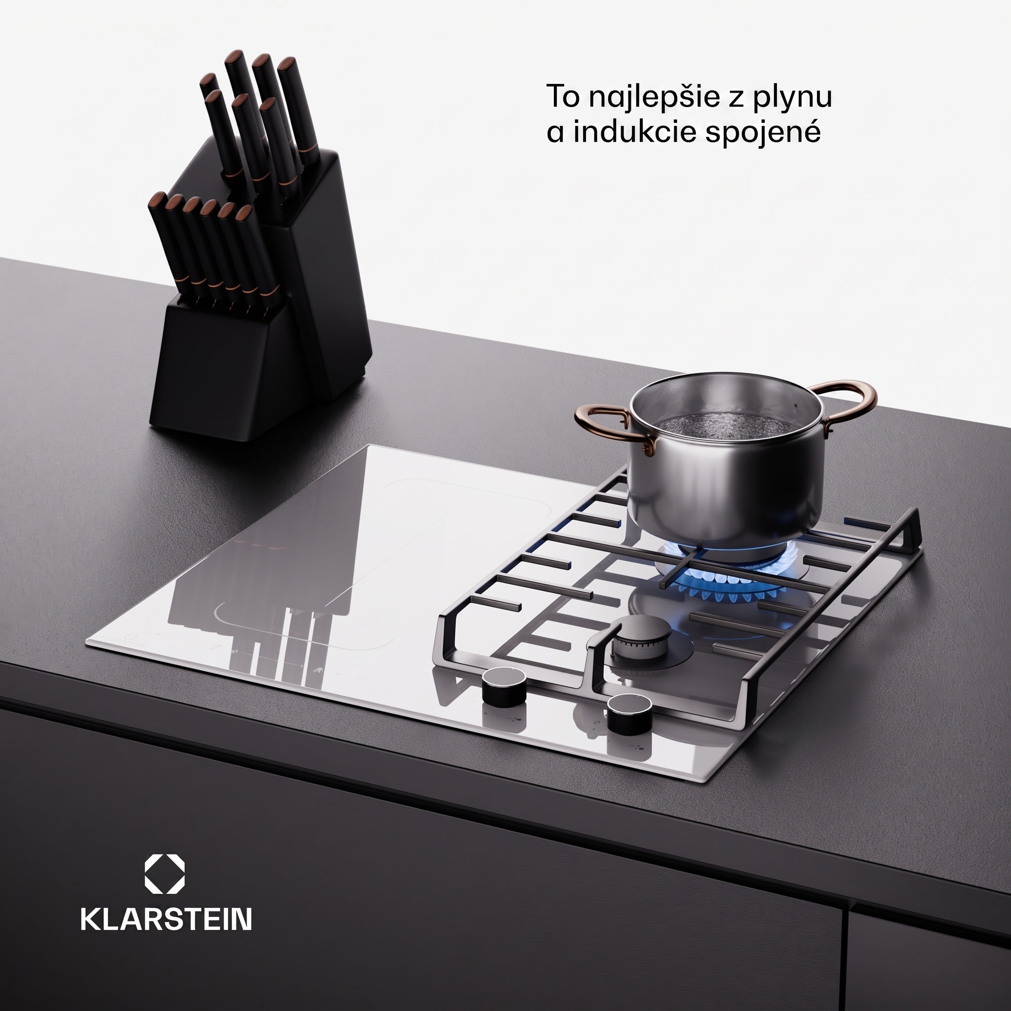Klarstein MultiChef 4, indukčná a plynová varná doska, 4 varné zóny, 2 plynové horáky, 2 indukčné varné dosky, FlexZone – Obrázok 4