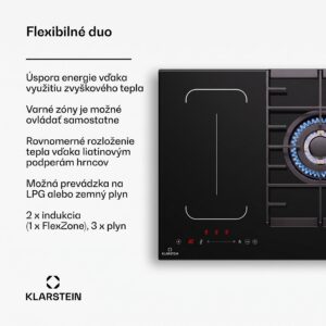 Klarstein MultiChef 5, indukčná a plynová varná doska, 5 varných zón, 3 plynové horáky, 2 indukčné varné dosky, FlexZone