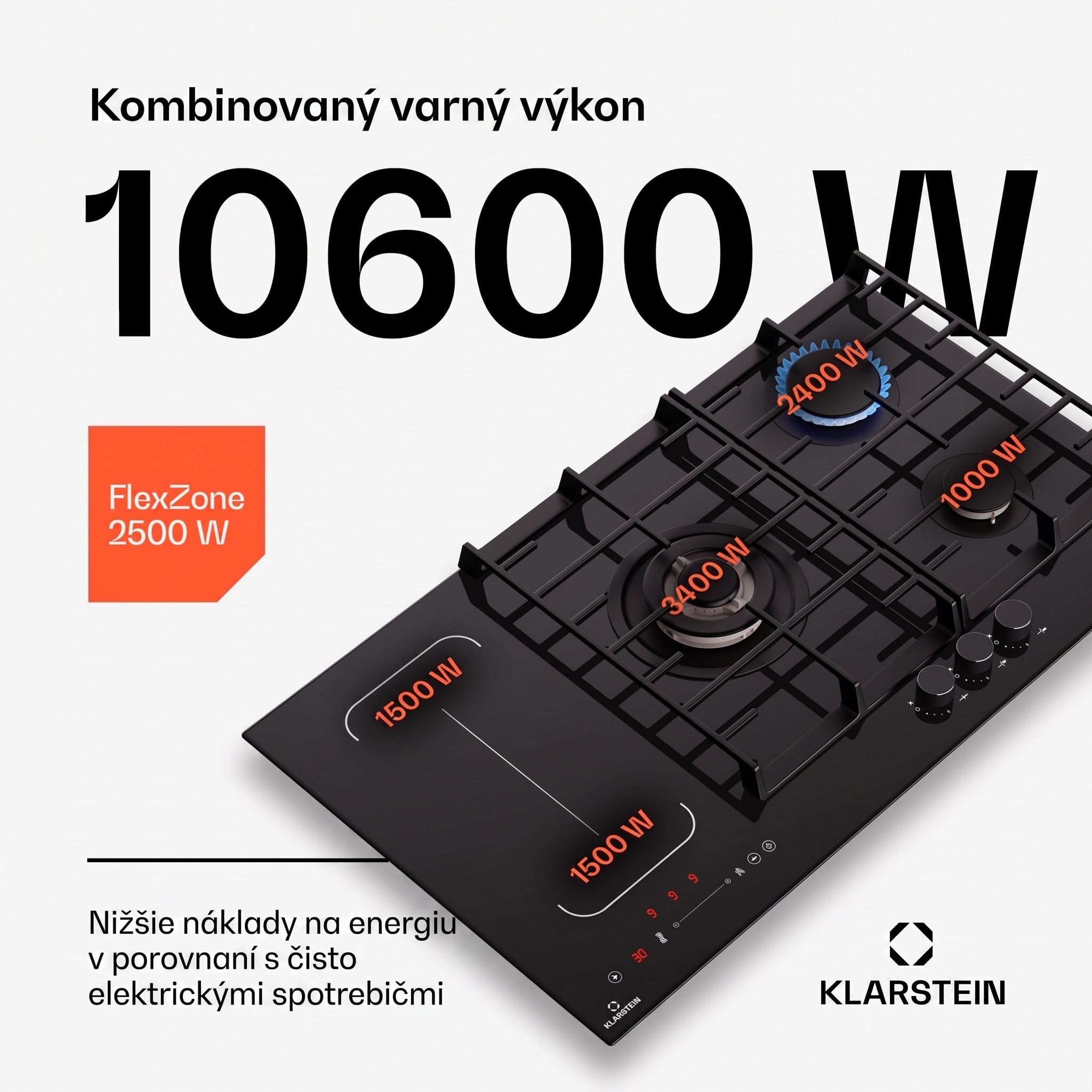 Klarstein MultiChef 5, indukčná a plynová varná doska, 5 varných zón, 3 plynové horáky, 2 indukčné varné dosky, FlexZone – Obrázok 2