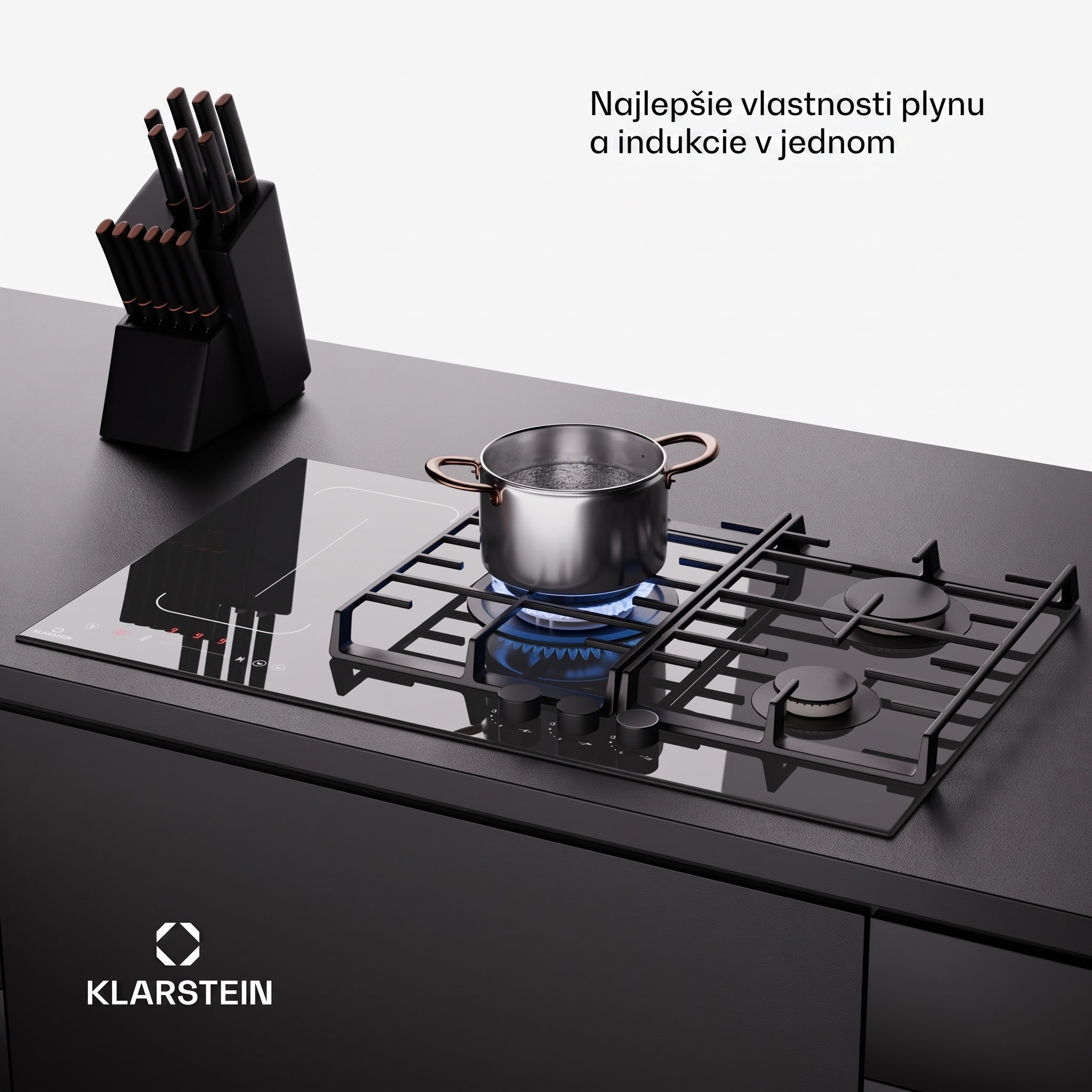 Klarstein MultiChef 5, indukčná a plynová varná doska, 5 varných zón, 3 plynové horáky, 2 indukčné varné dosky, FlexZone – Obrázok 4