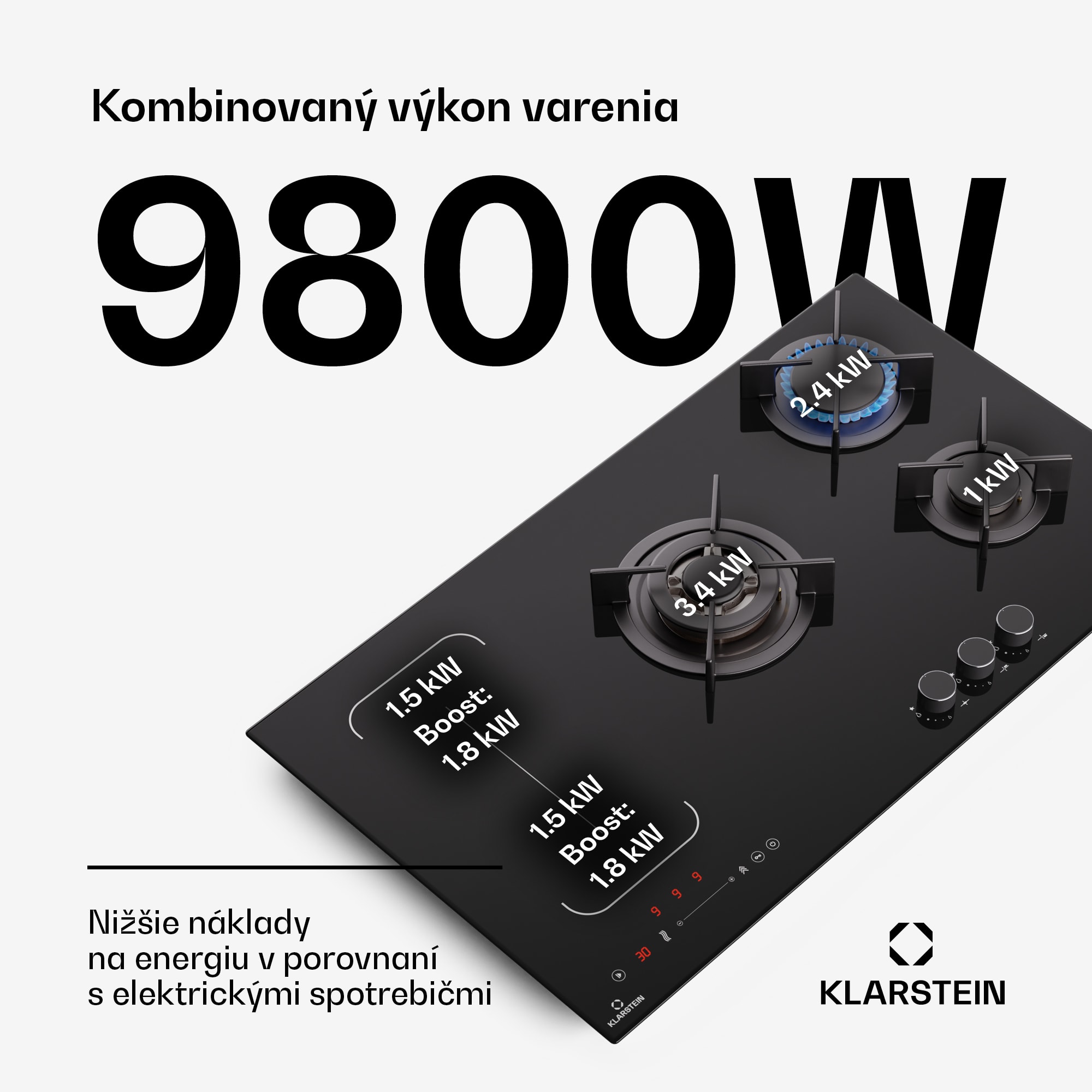 Klarstein MultiChef 5 Wok, indukčná a plynová varná doska, 5 varných zón, 3 plynové horáky, 2 indukčné varné dosky, FlexZone – Obrázok 2