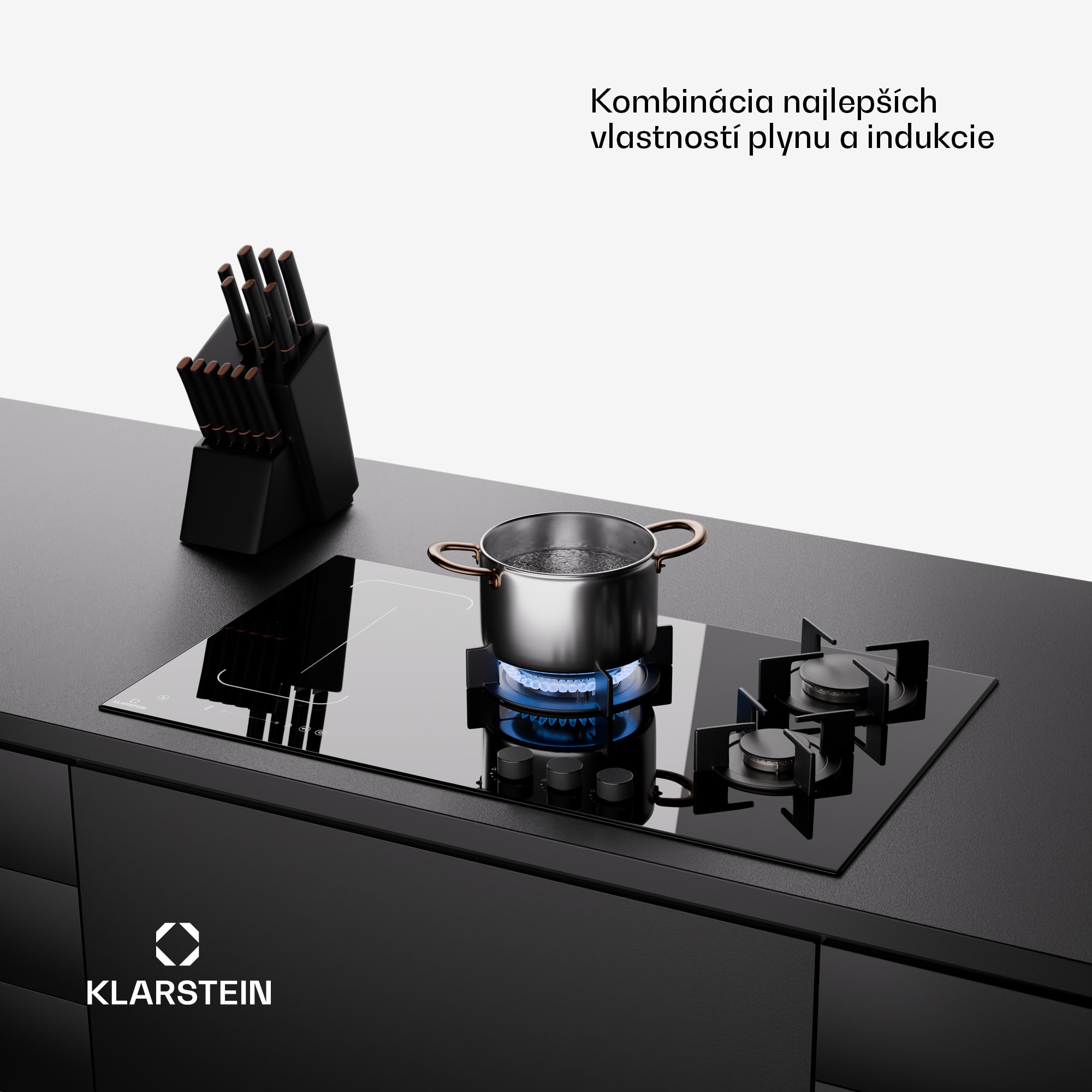 Klarstein MultiChef 5 Wok, indukčná a plynová varná doska, 5 varných zón, 3 plynové horáky, 2 indukčné varné dosky, FlexZone – Obrázok 4