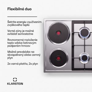 Klarstein MultiChef 4 varná doska elektrická a plynová 4 varné zóny 2 plynové horáky 2 elektrické varné dosky