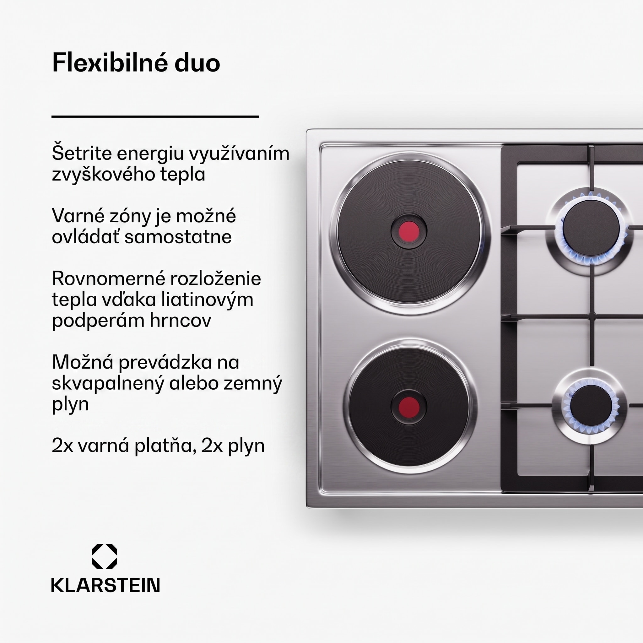 Klarstein MultiChef 4 varná doska elektrická a plynová 4 varné zóny 2 plynové horáky 2 elektrické varné dosky