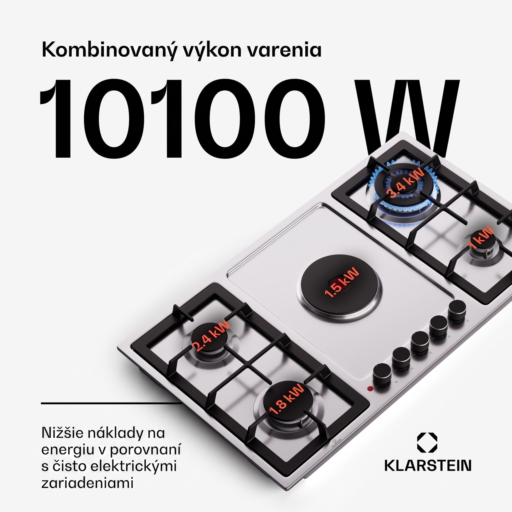 Klarstein MultiChef 5 Hot Plate, elektrická a plynová varná doska, 5 varných zón, 4 horáky, 1 elektrická platňa – Obrázok 2