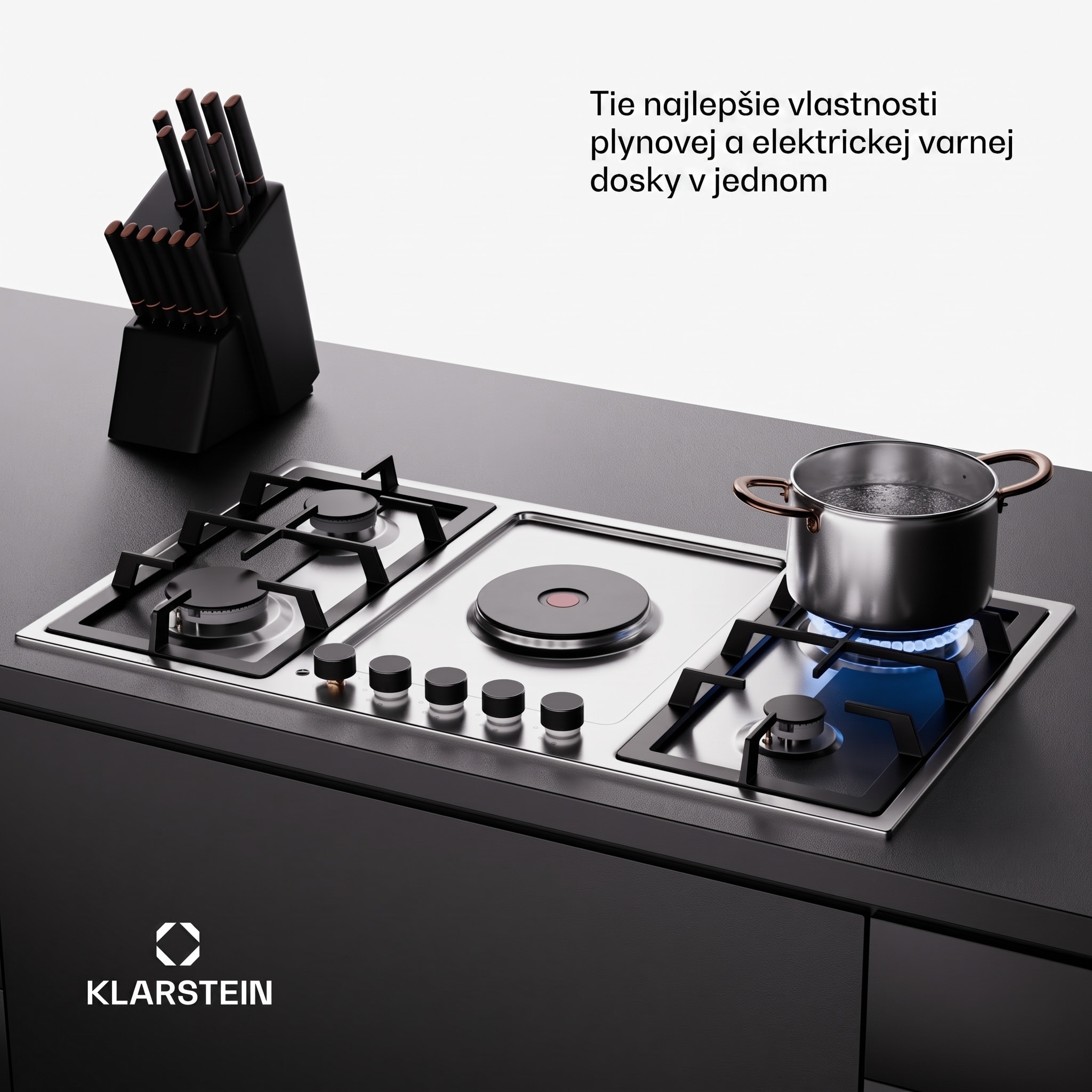 Klarstein MultiChef 5 Hot Plate, elektrická a plynová varná doska, 5 varných zón, 4 horáky, 1 elektrická platňa – Obrázok 4