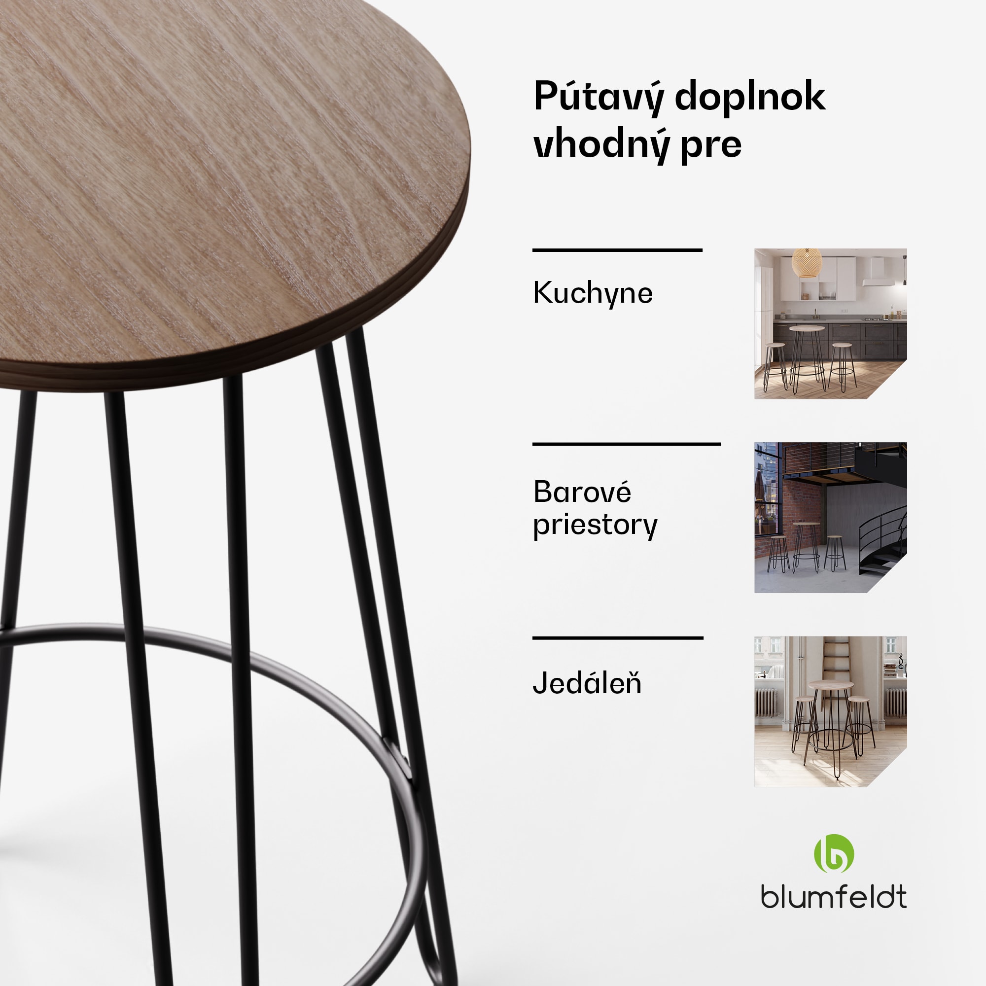 Blumfeldt Bistro stôl Hamilton Ø60cm Drevený oceľový rám – Obrázok 2