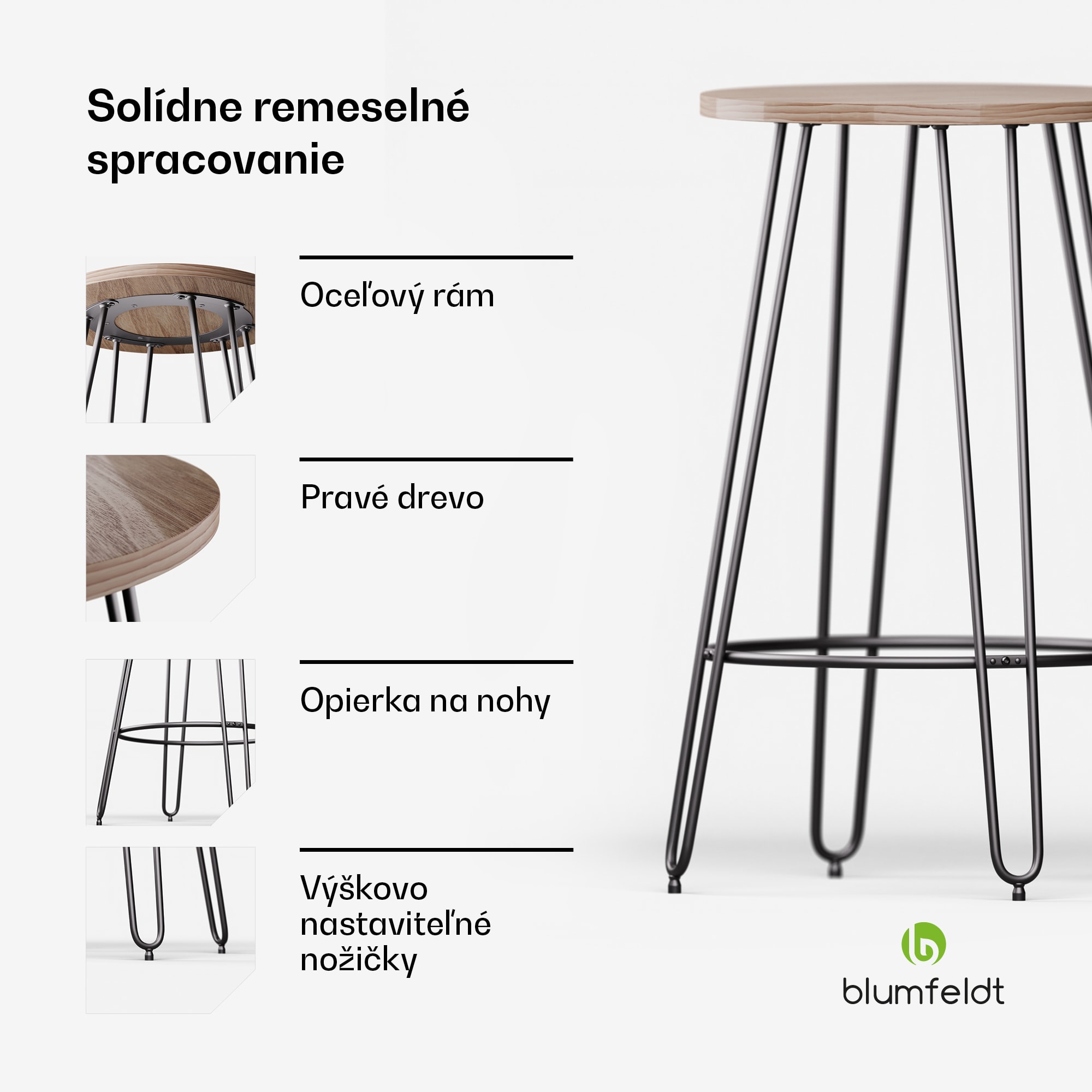 Blumfeldt Bistro stôl Hamilton Ø60cm Drevený oceľový rám – Obrázok 3