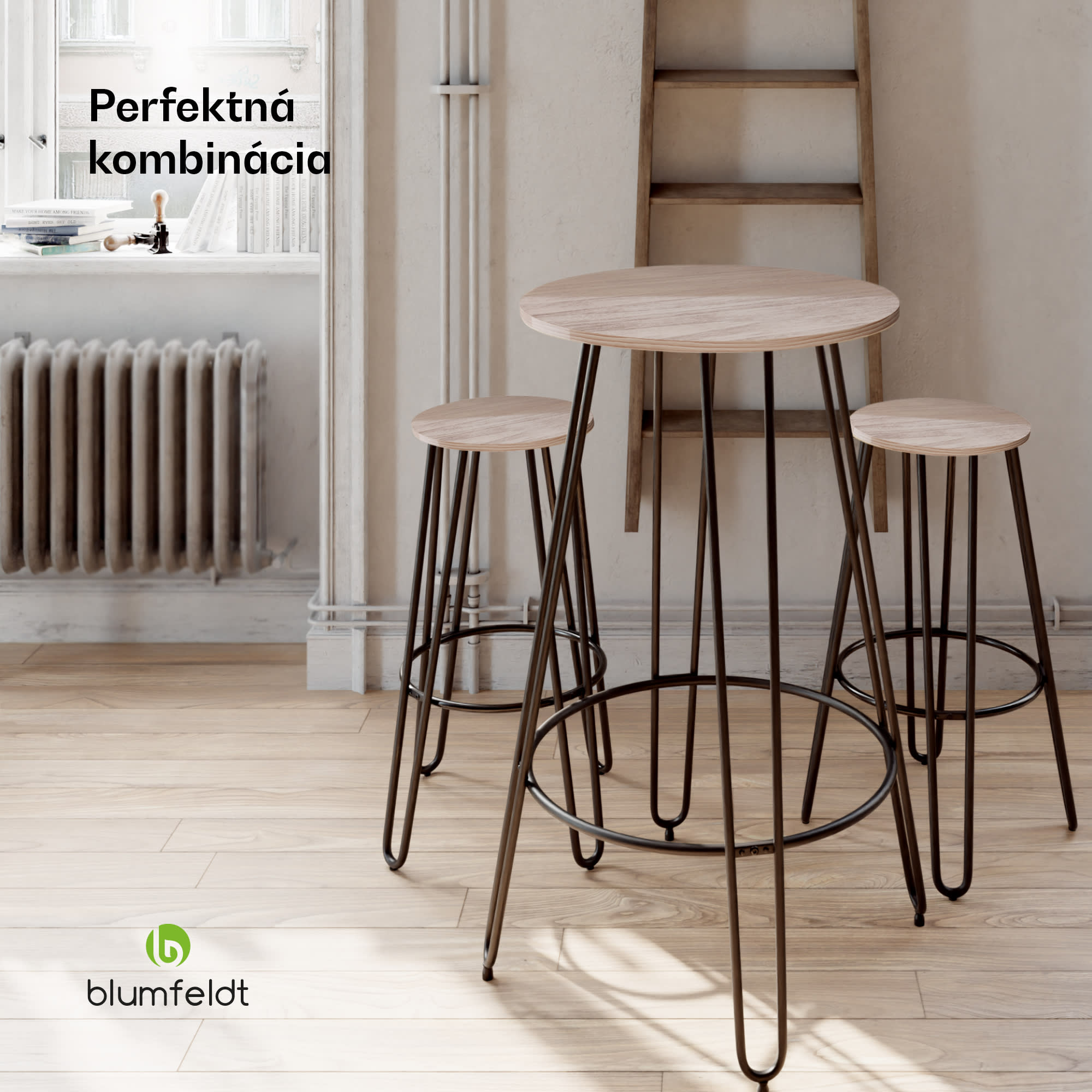 Blumfeldt Bistro stôl Hamilton Ø60cm Drevený oceľový rám – Obrázok 4