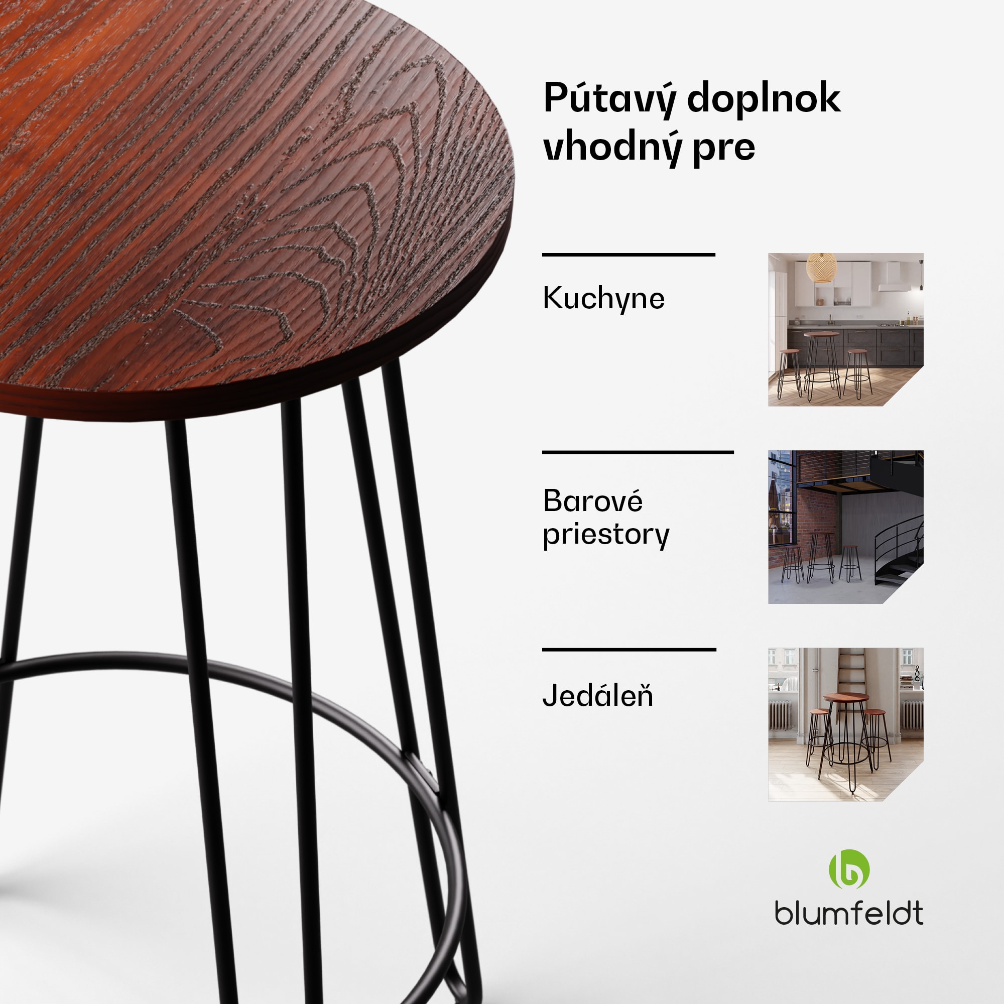 Blumfeldt Bistro stôl, Hamilton, Ø60cm, drevený oceľový rám – Obrázok 2