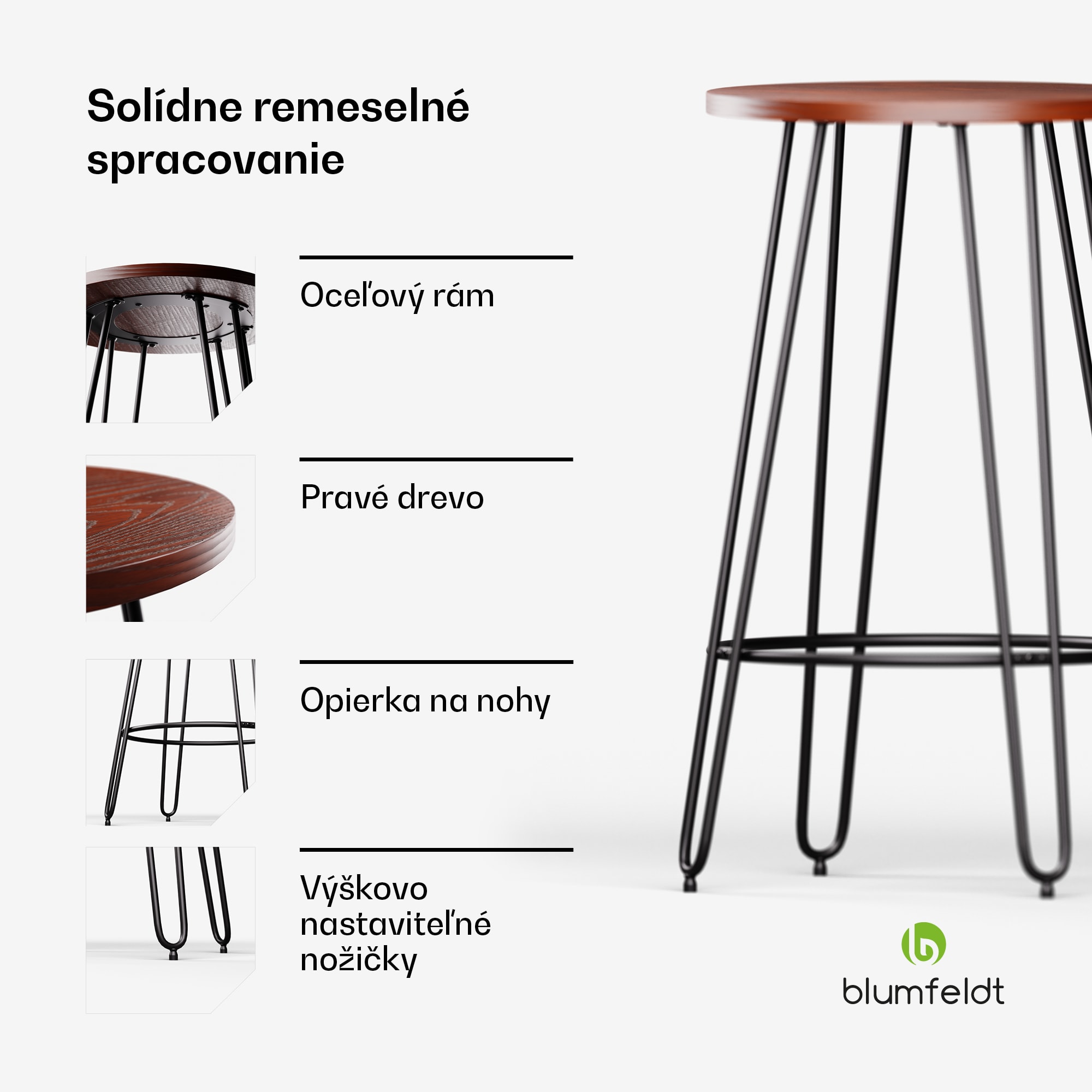Blumfeldt Bistro stôl, Hamilton, Ø60cm, drevený oceľový rám – Obrázok 3