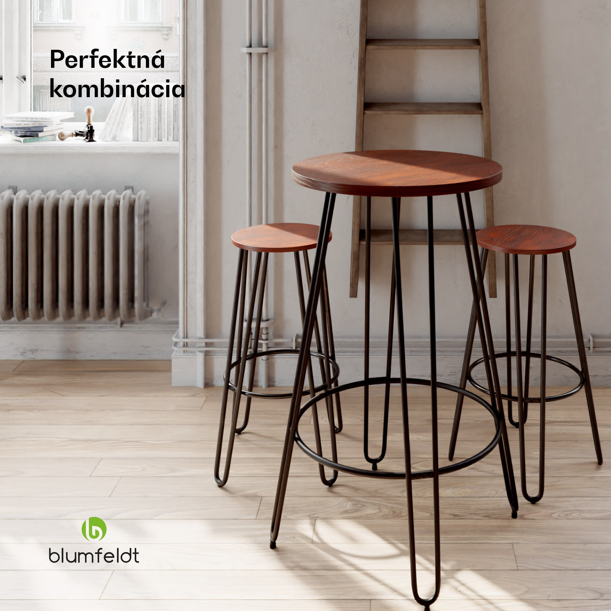 Blumfeldt Bistro stôl, Hamilton, Ø60cm, drevený oceľový rám – Obrázok 4