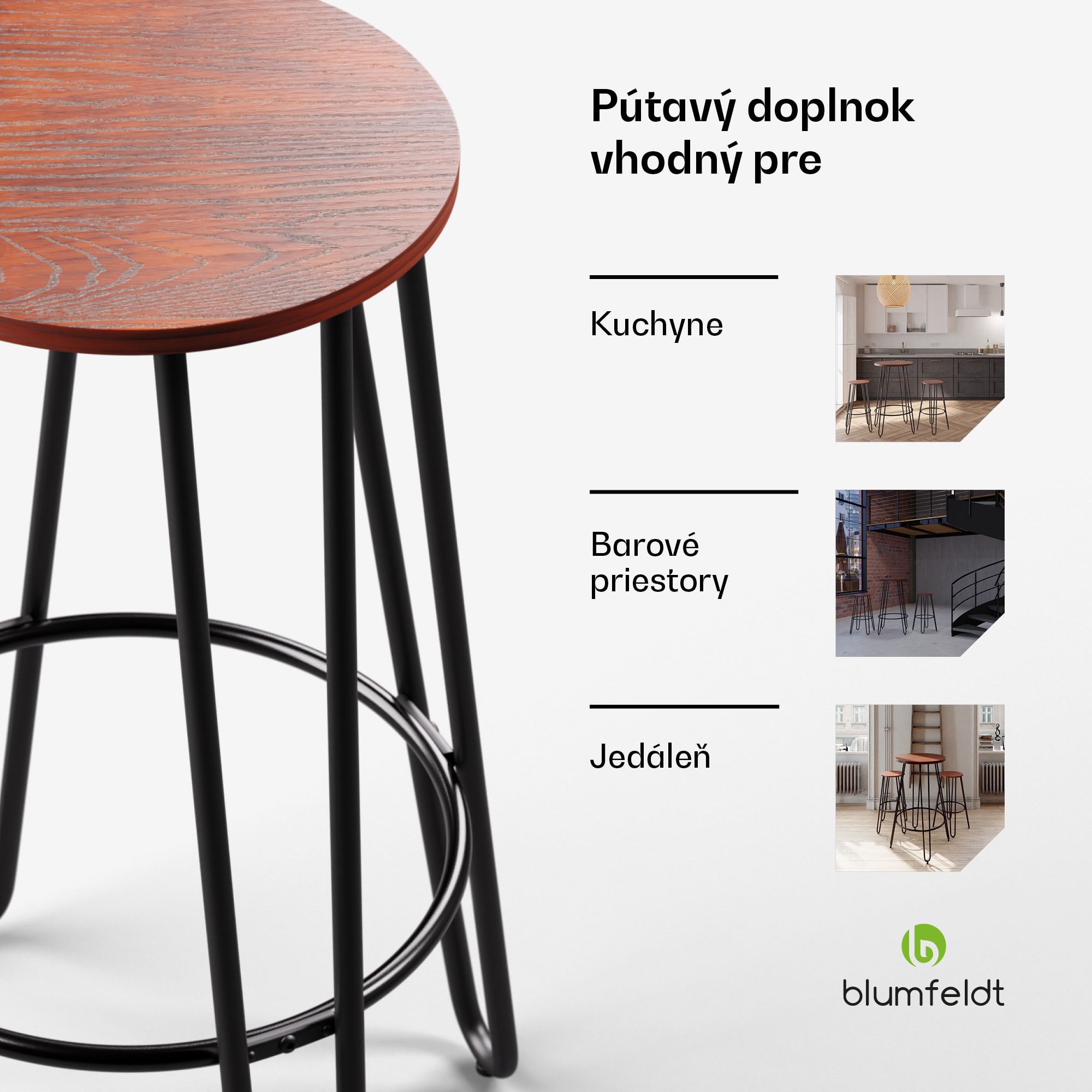 Blumfeldt Bistro stolička Hamilton 1 ks. Drevený oceľový rám Ø 33 cm – Obrázok 2