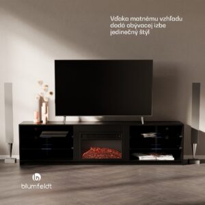 Blumfeldt Perth Medium Lowboard TV skrinka s elektrickým krbom, 160 x 40 x 30 cm, LED