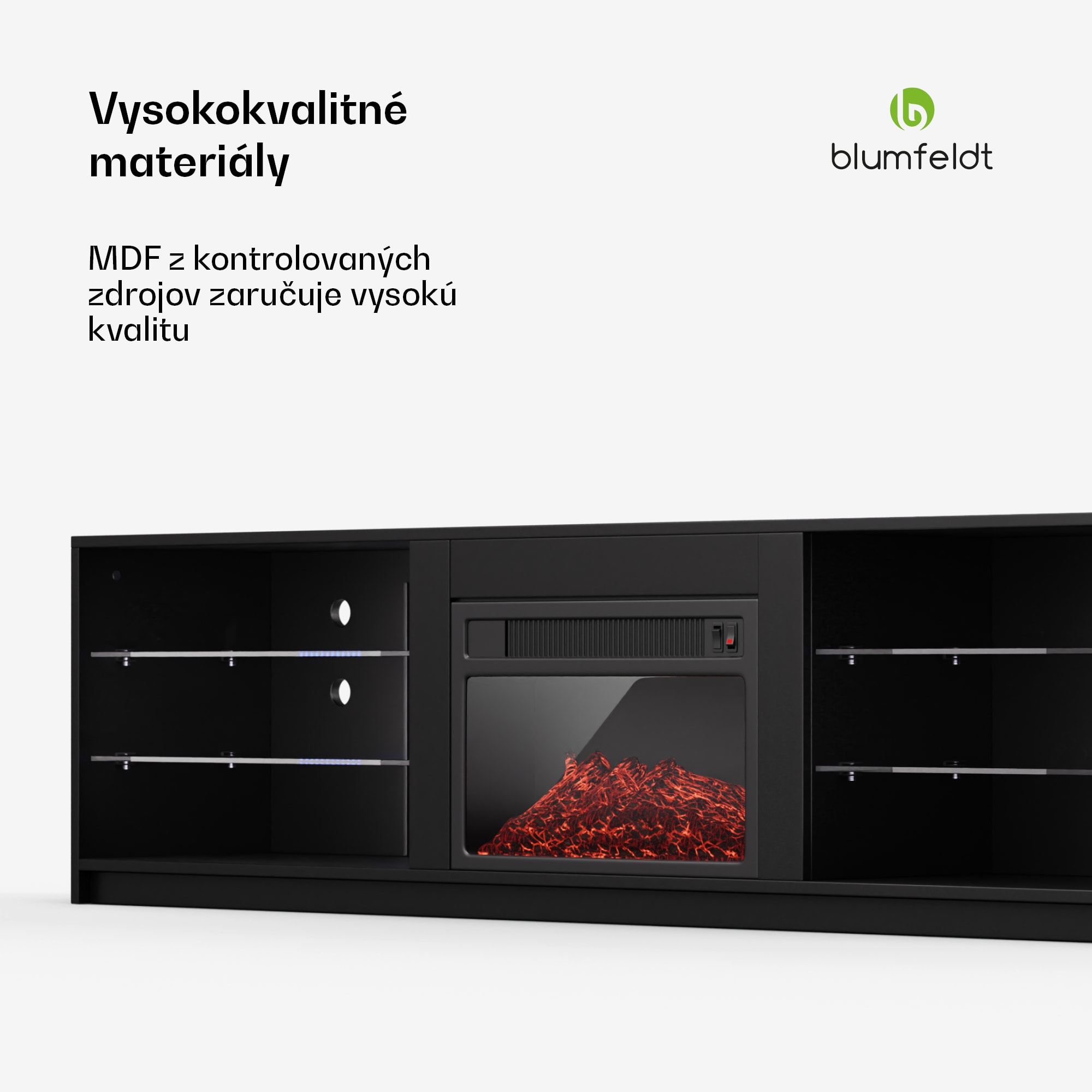 Blumfeldt Perth Medium Lowboard TV skrinka s elektrickým krbom, 160 x 40 x 30 cm, LED – Obrázok 4