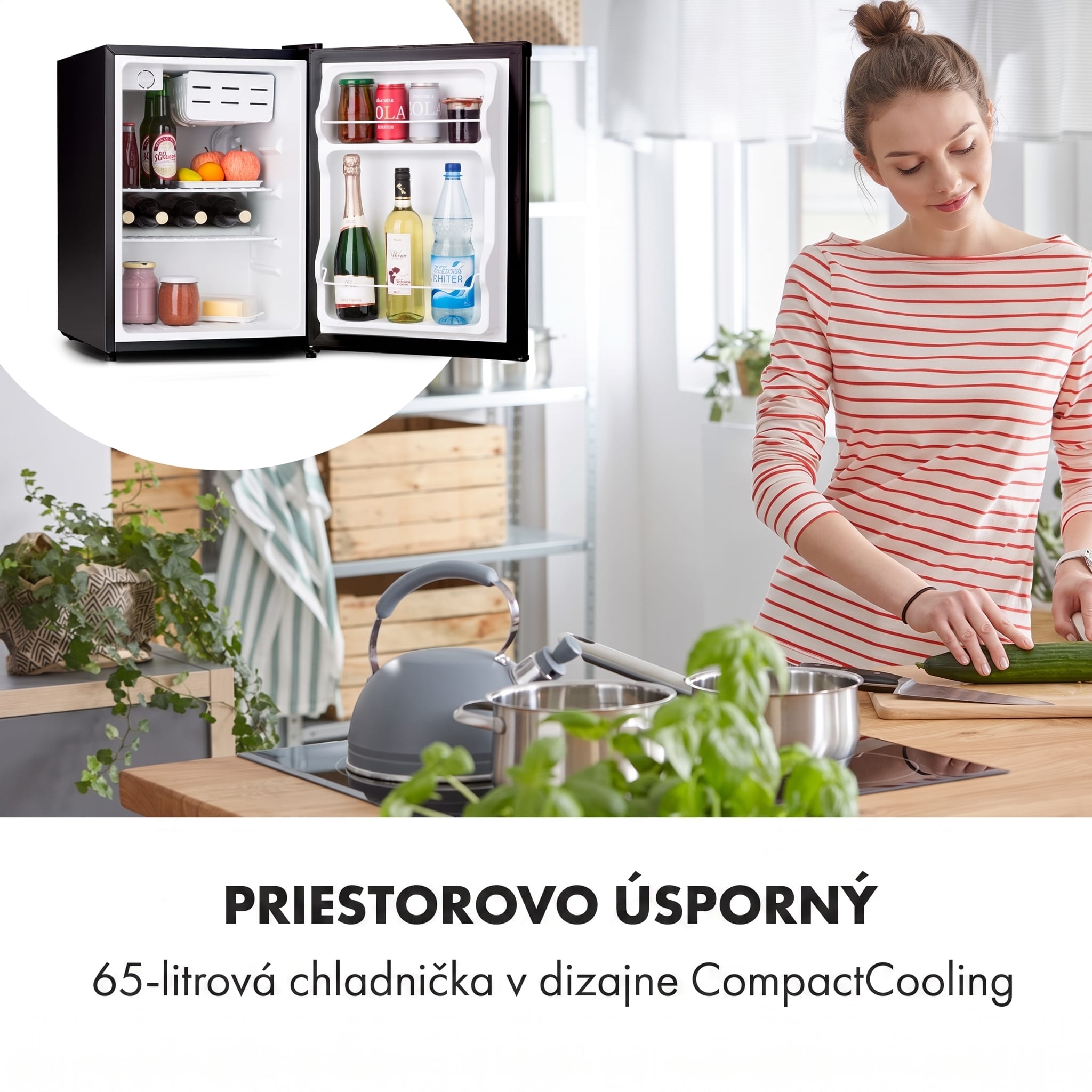 Klarstein Cool Kid, mini chladnička, 66 l, mraziaci priečinok 4 l, 41 dB, energet. trieda F, čierna