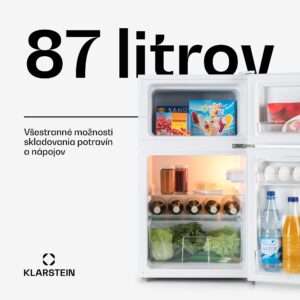 Klarstein Big Daddy Cool, kombinovaná chladnička, 61/26 l, 40 dB, energet. trieda E, biela