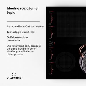 Klarstein Masterzone 60 Hybrid, indukčná varná doska, vstavaná, max. 9600 W, 4 Flex zóny, technológia ThermoBoost, Smart Flex