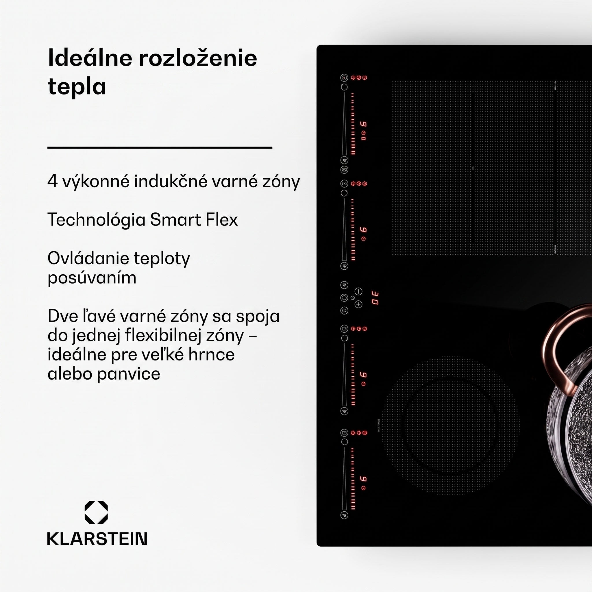 Klarstein Masterzone 60 Hybrid, indukčná varná doska, vstavaná, max. 9600 W, 4 Flex zóny, technológia ThermoBoost, Smart Flex