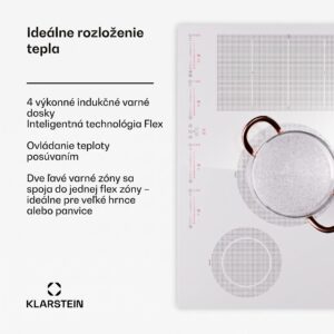 Klarstein Masterzone 77 Hybrid, indukčná varná doska, max. 7200 W, vstavaná, 4 Flex zóny, technológia ThermoBoost, Smart Flex
