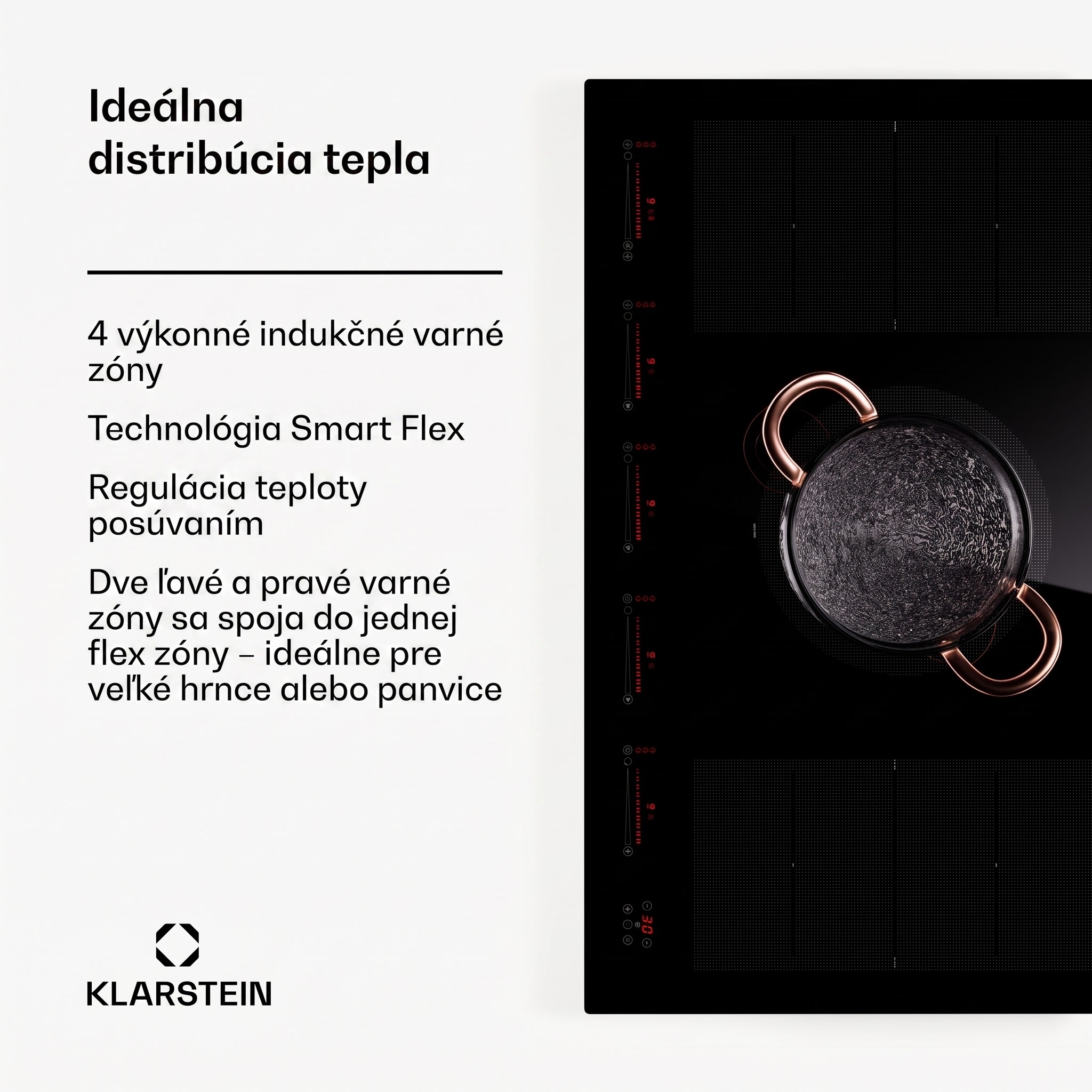 Klarstein Masterzone 90 Flex, indukčná varná doska, max. 12 600 W, vstavaná, 5 zón, 2 Flex zóny, technológia ThermoBoost, Smart Flex