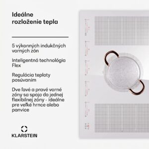 Klarstein Masterzone 90 Flex, indukčná varná doska, max. 12 600 W, vstavaná, 5 zón, 2 Flex zóny, technológia ThermoBoost, Smart Flex