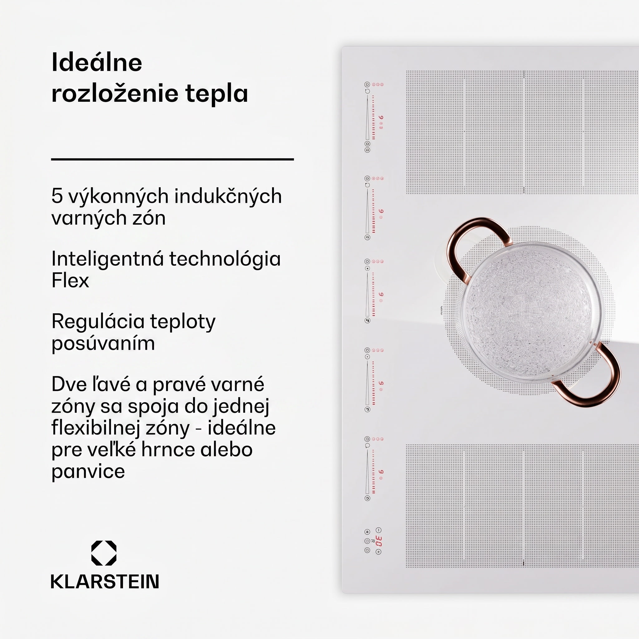 Klarstein Masterzone 90 Flex, indukčná varná doska, max. 12 600 W, vstavaná, 5 zón, 2 Flex zóny, technológia ThermoBoost, Smart Flex