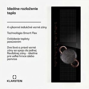 Klarstein Masterzone 90 Slim Flex, indukčná varná doska, max. 7200 W, vstavaná, 4 zóny, 2 Flex zóny, technológia ThermoBoost, Smart Flex