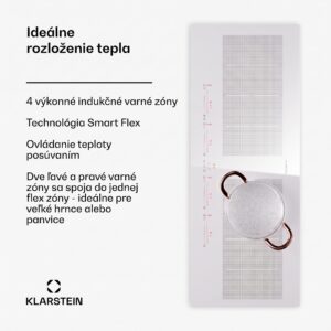 Klarstein Masterzone 90 Slim Flex, indukčná varná doska, max. 7200 W, vstavaná, 4 zóny, 2 Flex zóny, technológia ThermoBoost, Smart Flex